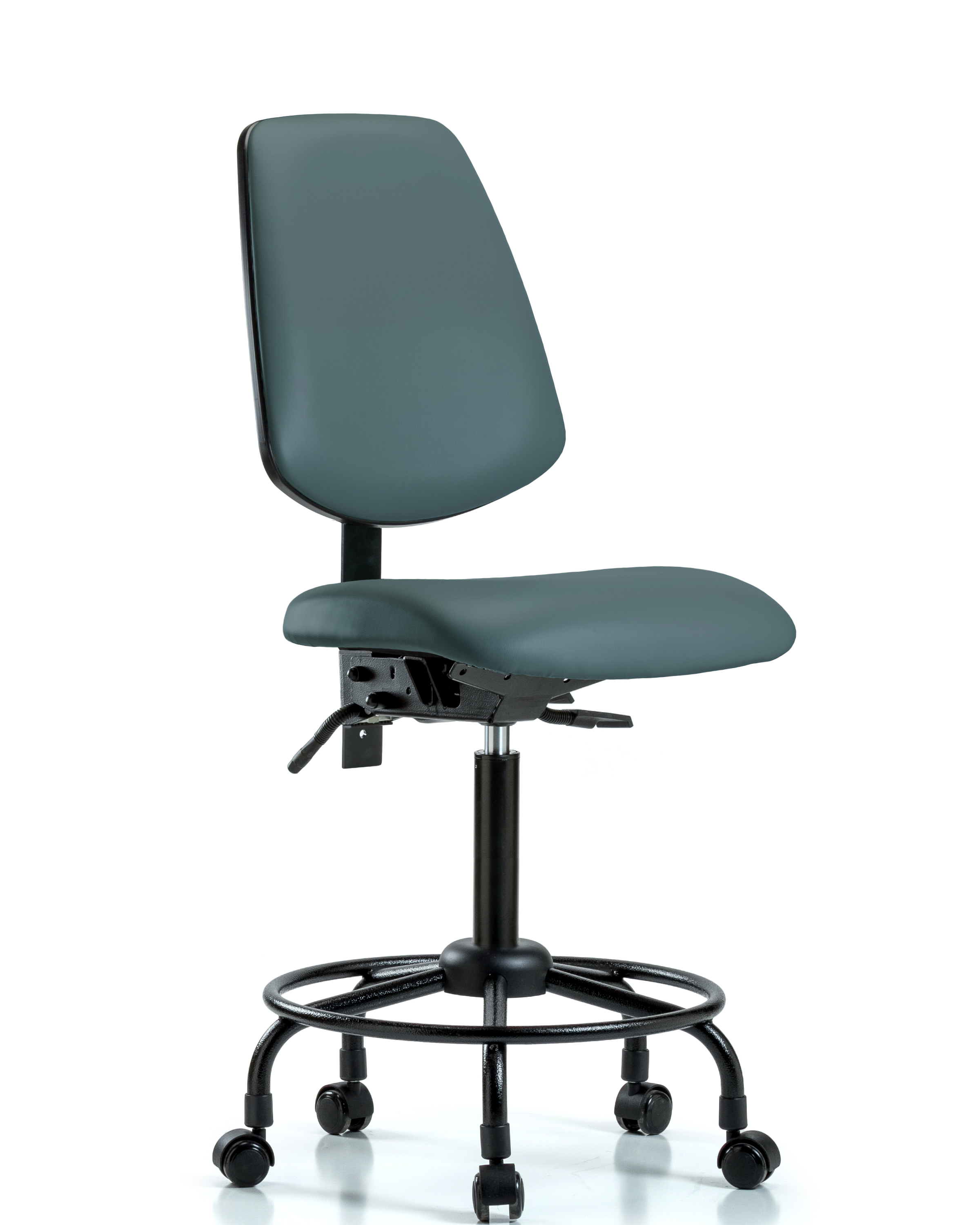 Rutledge Vinyl Chair - Medium Bench Height with Round Tube Base, Medium Back, & Casters in Colonial Blue Trailblazer Vinyl