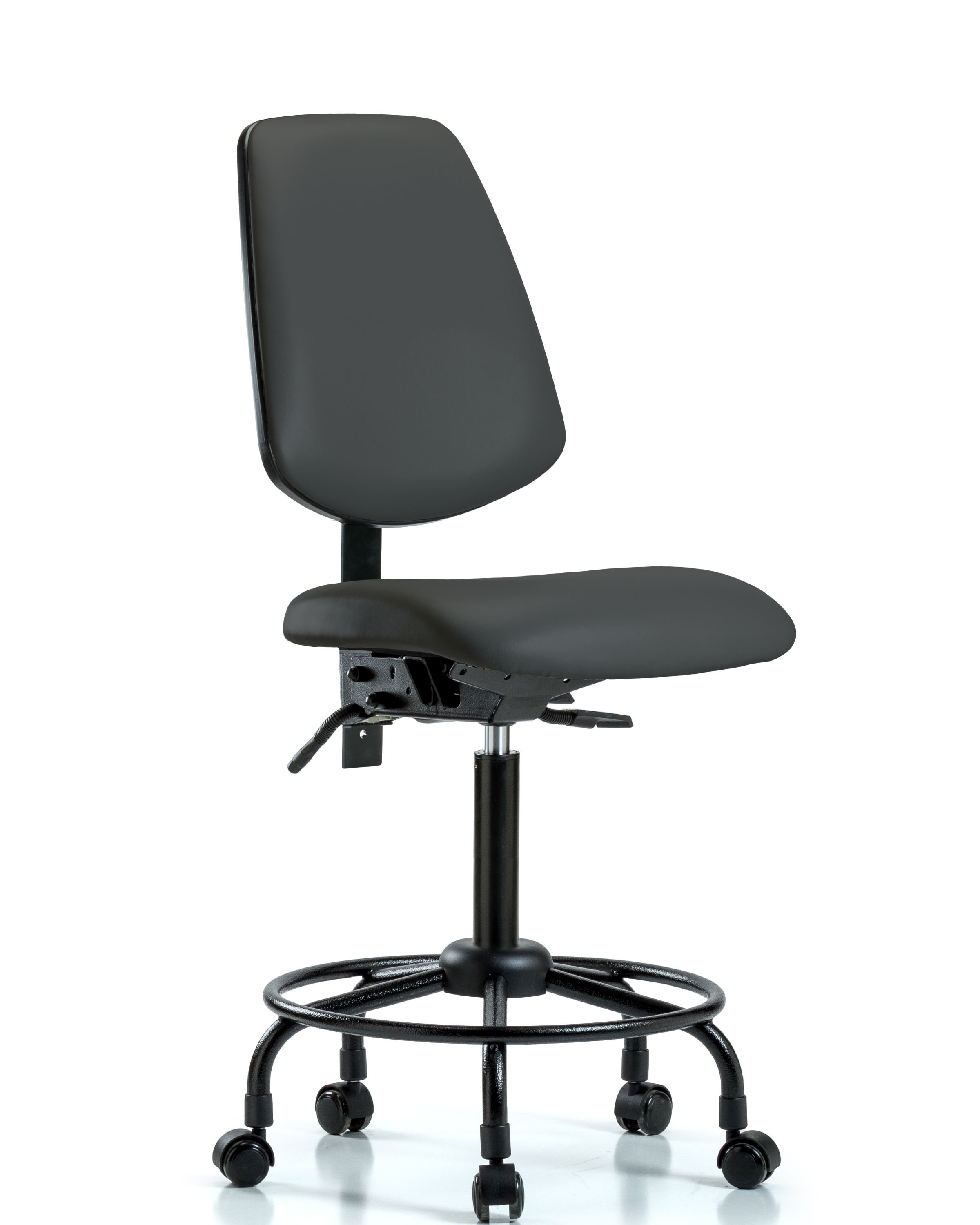 Rutledge Vinyl Chair - Medium Bench Height with Round Tube Base, Medium Back, & Casters in Charcoal Trailblazer Vinyl