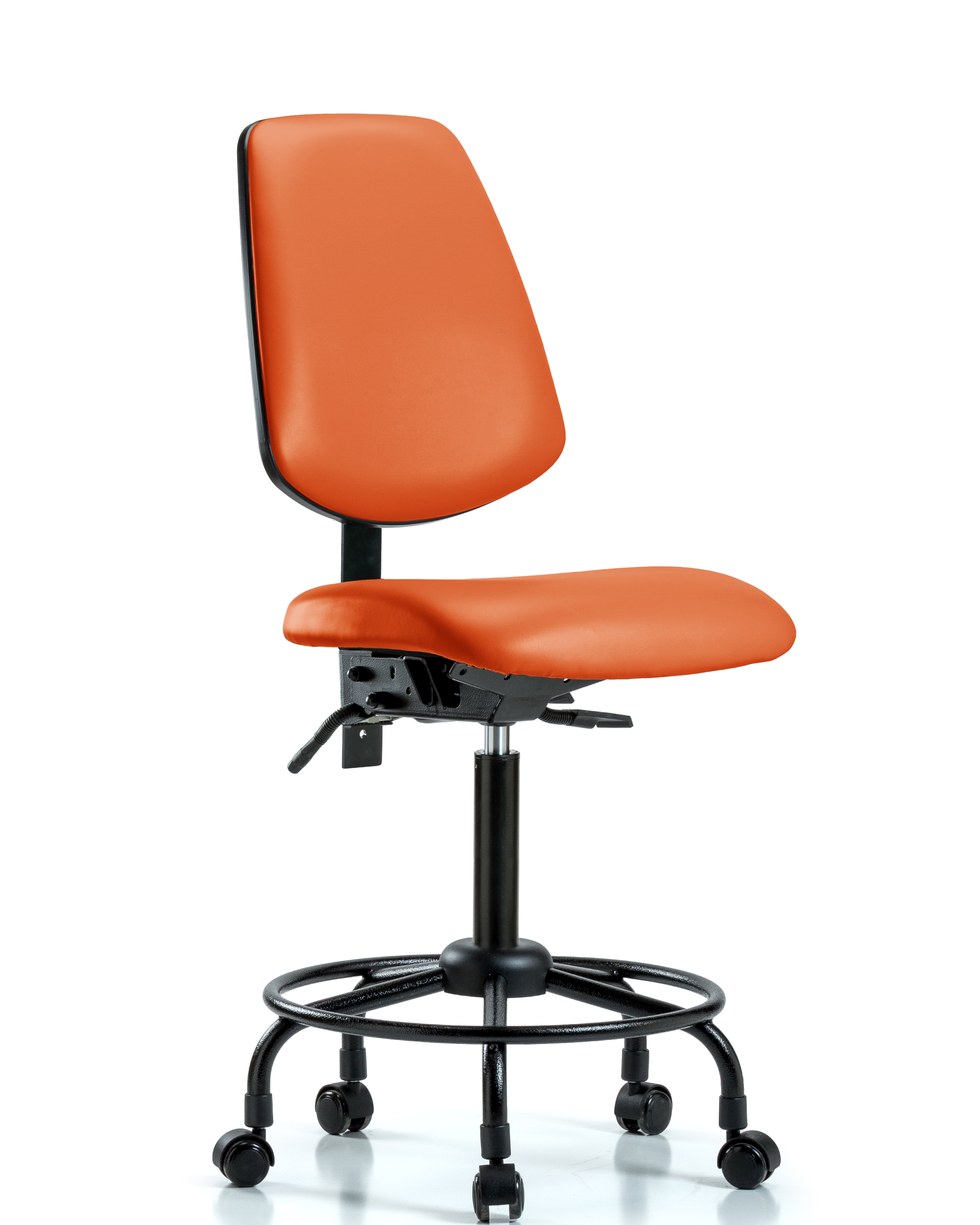Rutledge Vinyl Chair - Medium Bench Height with Round Tube Base, Medium Back, & Casters in Orange Kist Trailblazer Vinyl