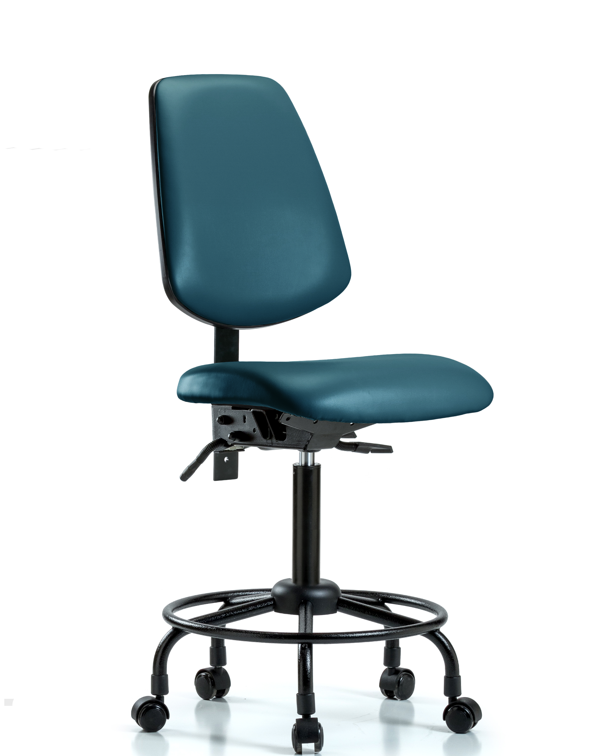 Rutledge Vinyl Chair - Medium Bench Height with Round Tube Base, Medium Back, & Casters in Marine Blue Supernova Vinyl