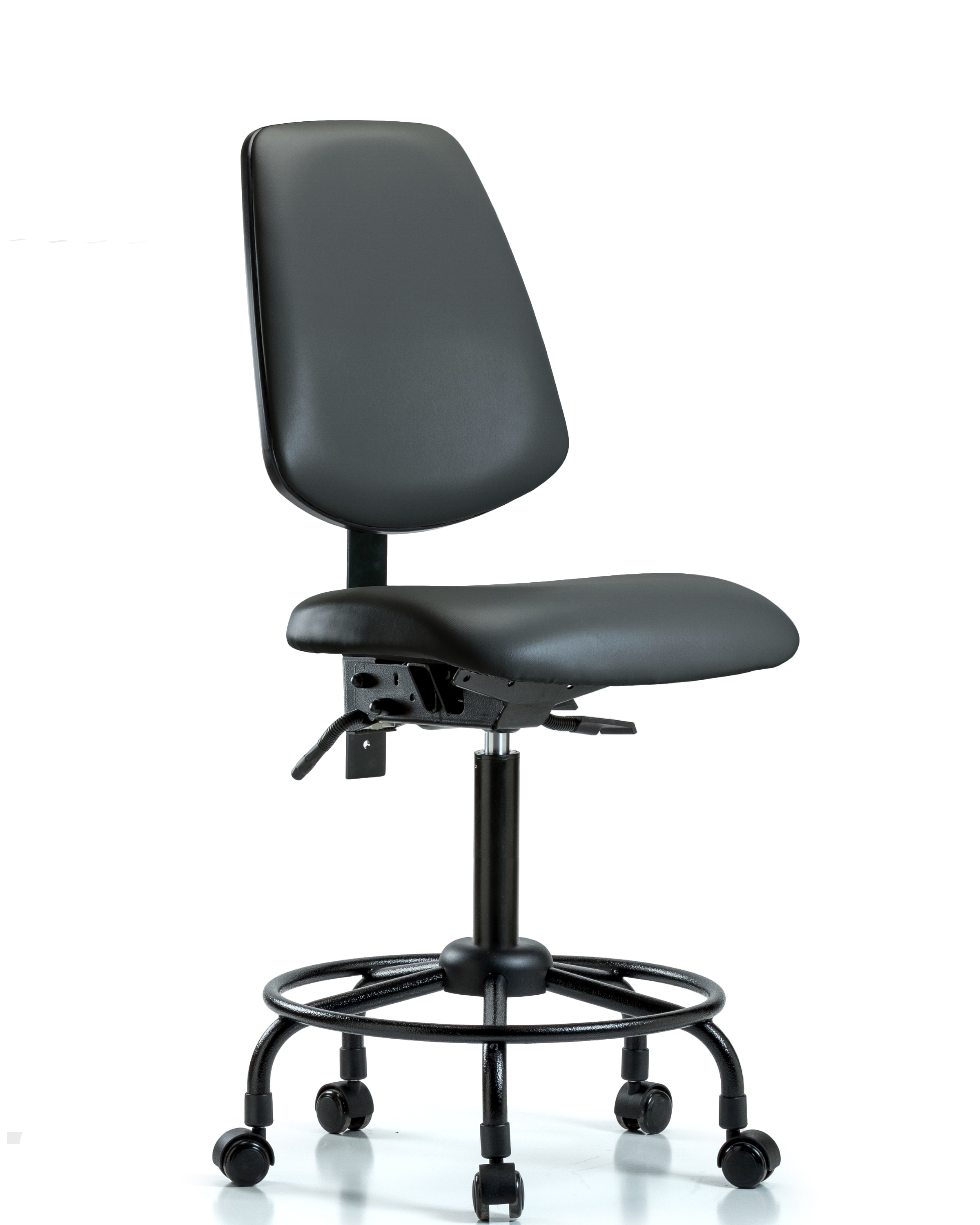 Rutledge Vinyl Chair - Medium Bench Height with Round Tube Base, Medium Back, & Casters in Carbon Supernova Vinyl