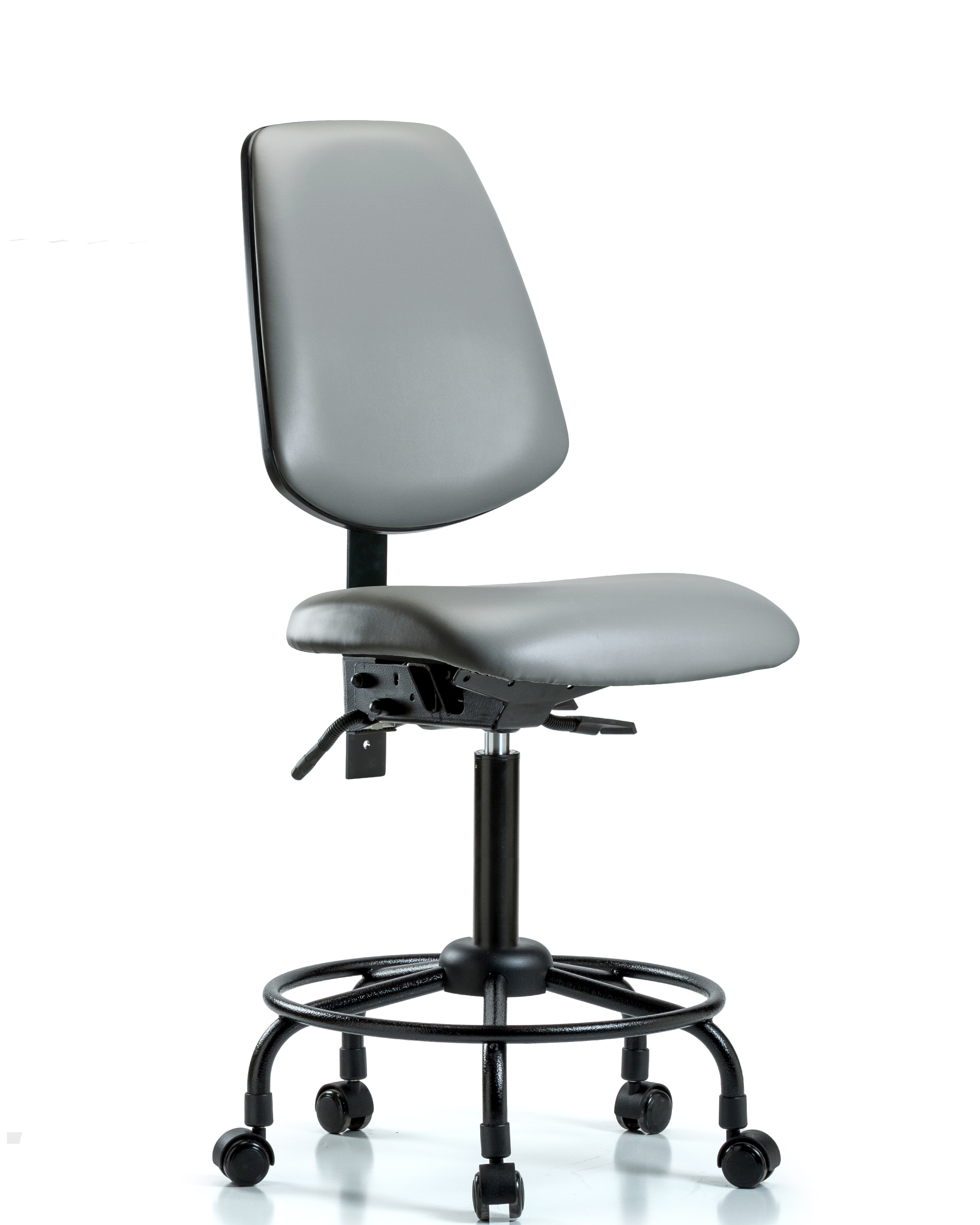 Rutledge Vinyl Chair - Medium Bench Height with Round Tube Base, Medium Back, & Casters in Sterling Supernova Vinyl