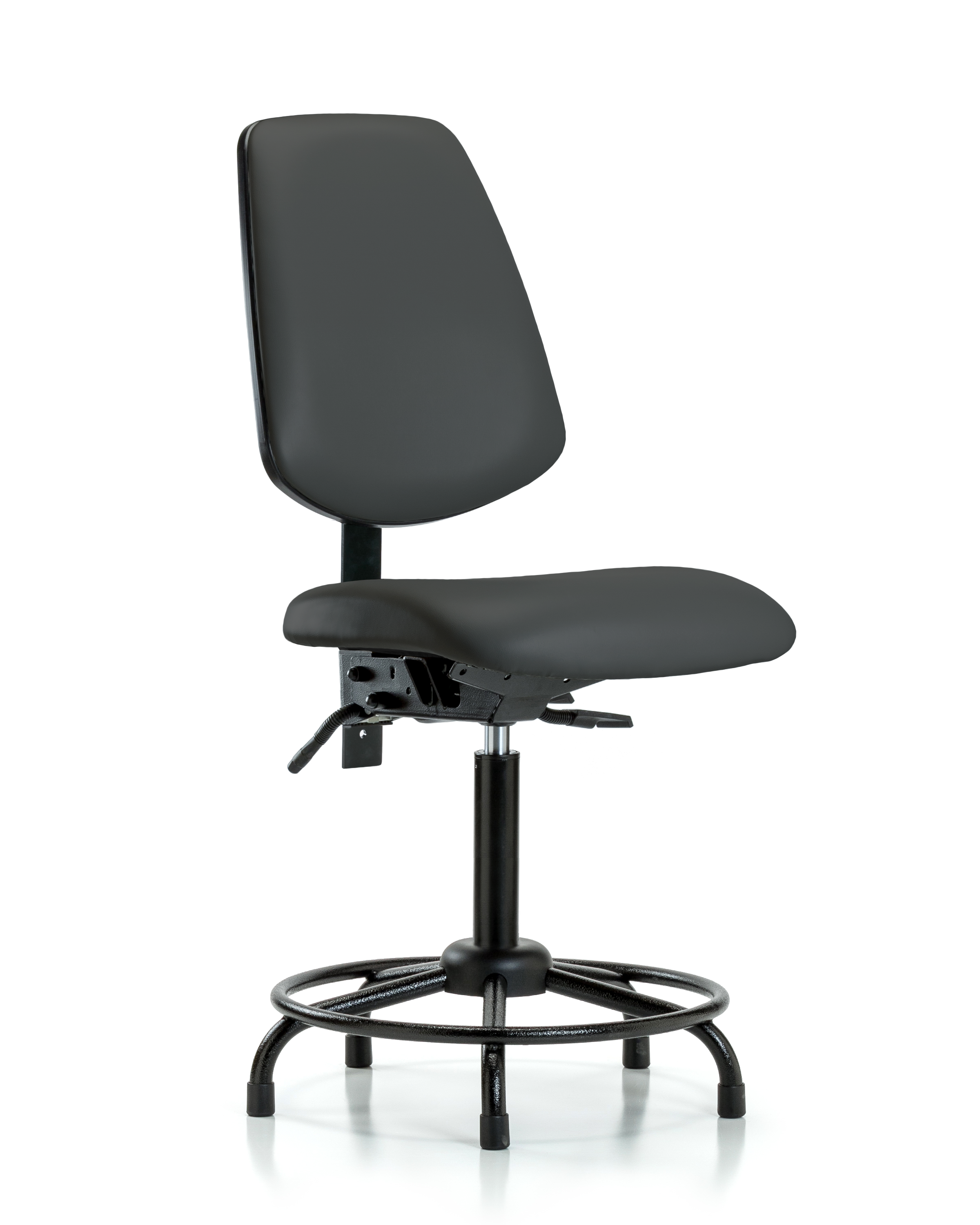 Rutledge Vinyl Chair - Medium Bench Height with Round Tube Base, Medium Back, & Stationary Glides in Charcoal Trailblazer Vinyl