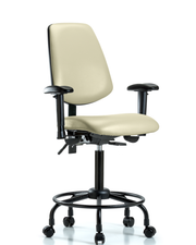 Rutledge Vinyl Chair - Medium Bench Height with Round Tube Base, Medium Back, Adjustable Arms, & Casters in Adobe White Trailblazer Vinyl