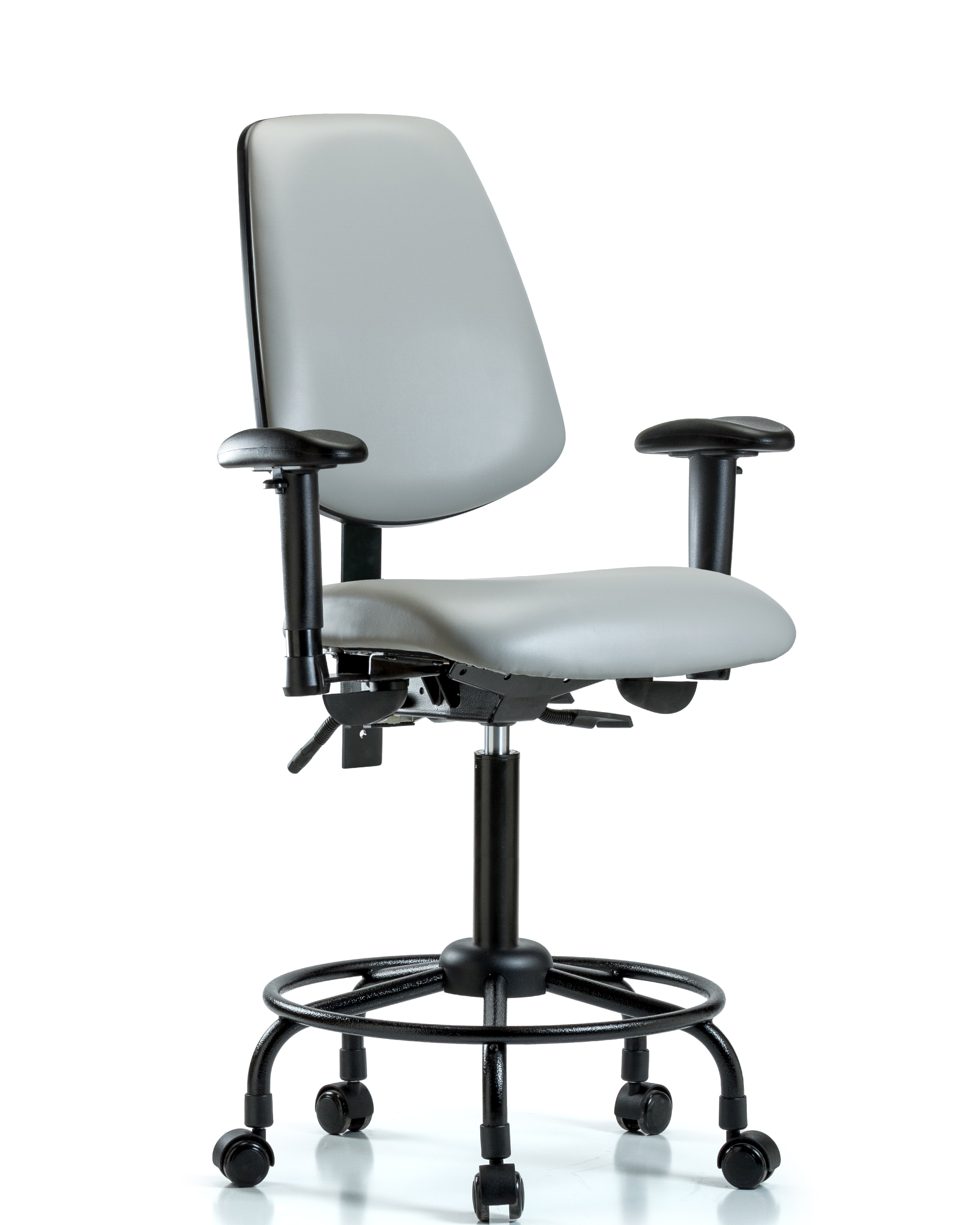 Rutledge Vinyl Chair - Medium Bench Height with Round Tube Base, Medium Back, Adjustable Arms, & Casters in Dove Trailblazer Vinyl