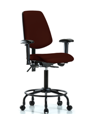 Rutledge Vinyl Chair - Medium Bench Height with Round Tube Base, Medium Back, Adjustable Arms, & Casters in Burgundy Trailblazer Vinyl