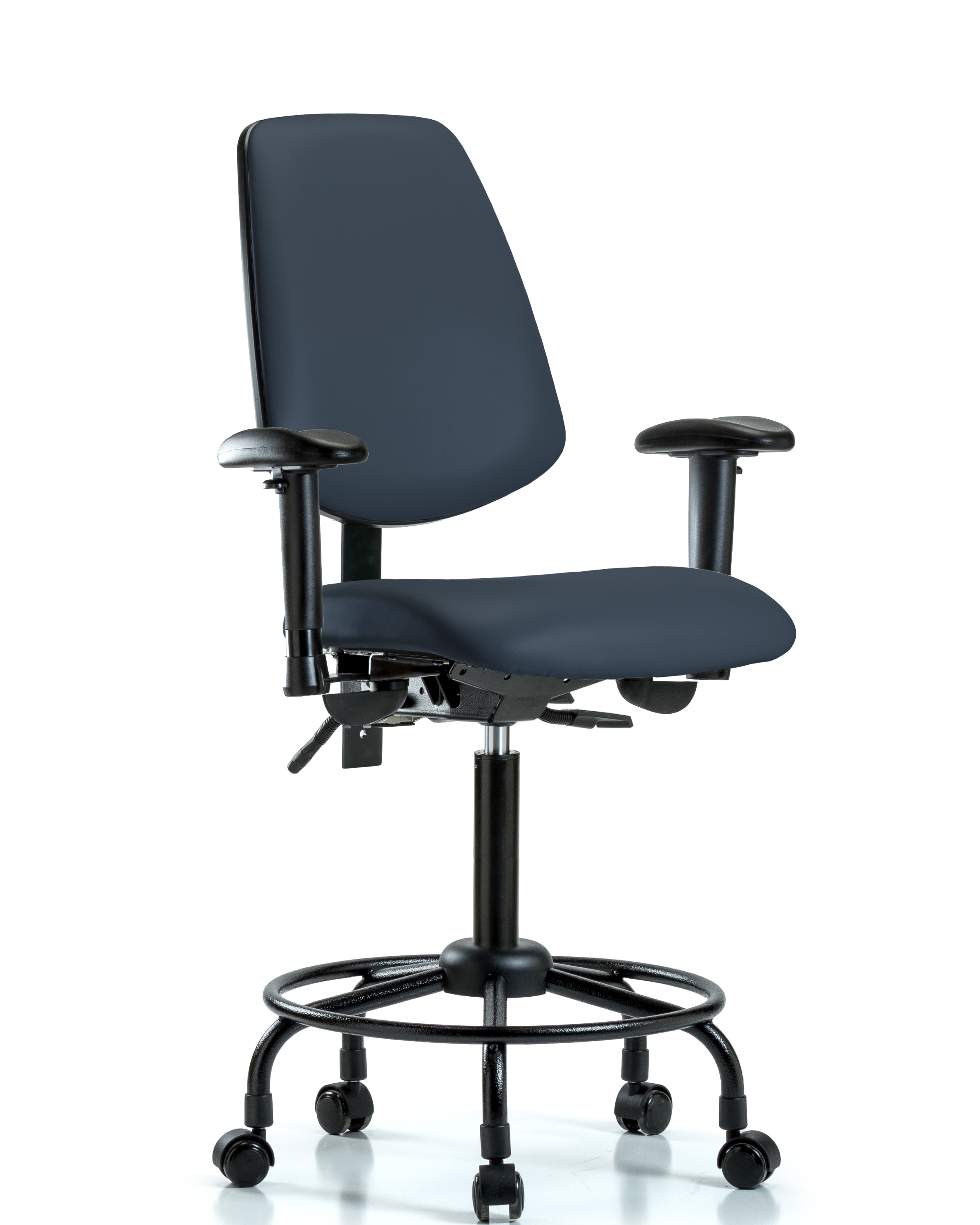 Rutledge Vinyl Chair - Medium Bench Height with Round Tube Base, Medium Back, Adjustable Arms, & Casters in Imperial Blue Trailblazer Vinyl