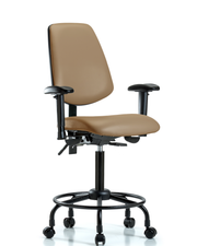Rutledge Vinyl Chair - Medium Bench Height with Round Tube Base, Medium Back, Adjustable Arms, & Casters in Taupe Trailblazer Vinyl