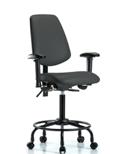 Rutledge Vinyl Chair - Medium Bench Height with Round Tube Base, Medium Back, Adjustable Arms, & Casters in Charcoal Trailblazer Vinyl