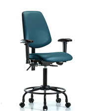 Rutledge Vinyl Chair - Medium Bench Height with Round Tube Base, Medium Back, Adjustable Arms, & Casters in Marine Blue Supernova Vinyl