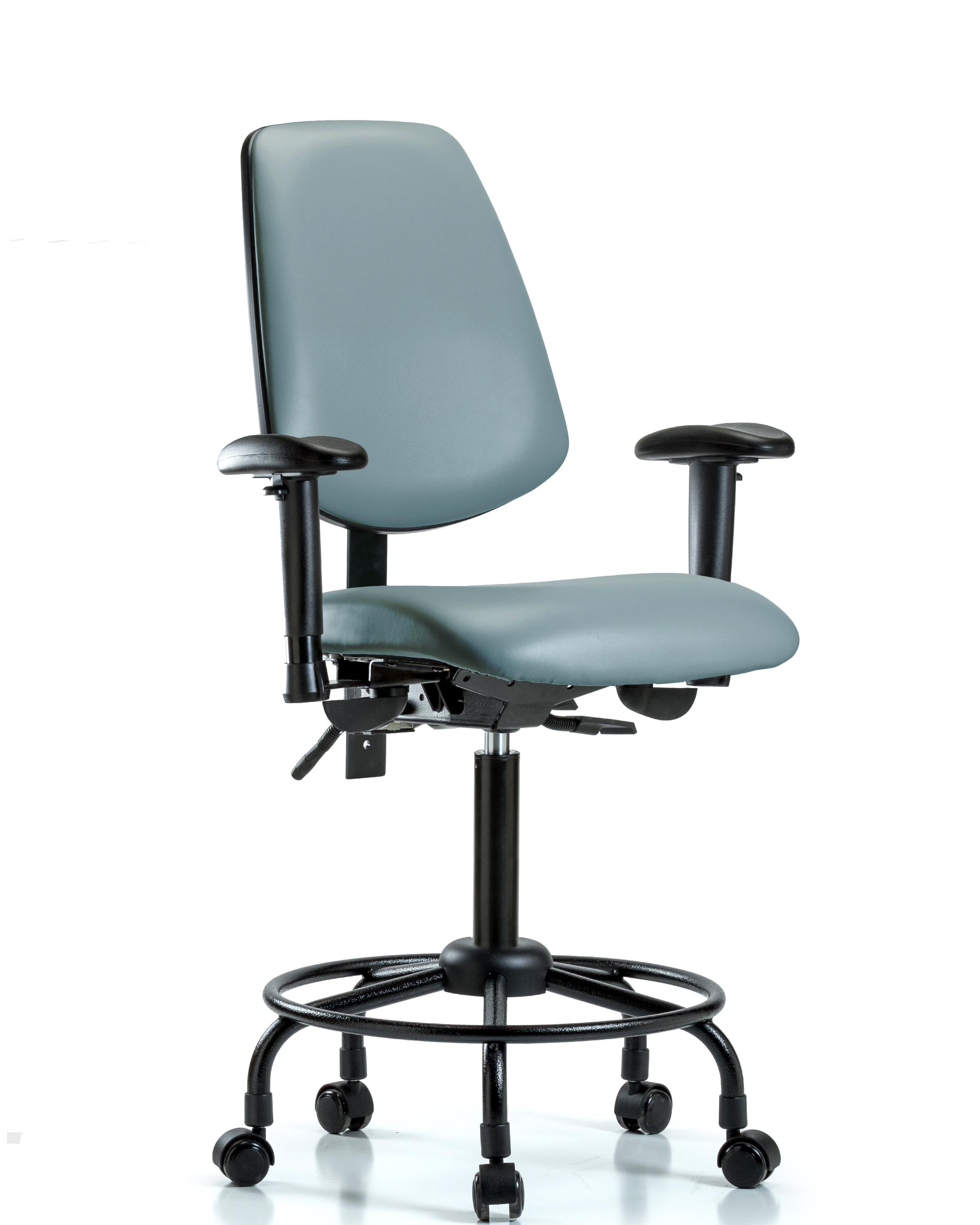 Rutledge Vinyl Chair - Medium Bench Height with Round Tube Base, Medium Back, Adjustable Arms, & Casters in Storm Supernova Vinyl