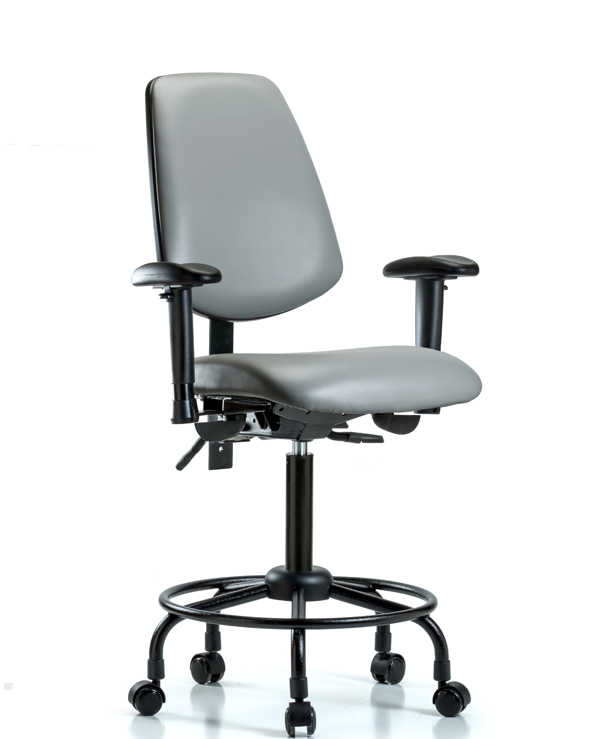Rutledge Vinyl Chair - Medium Bench Height with Round Tube Base, Medium Back, Adjustable Arms, & Casters in Sterling Supernova Vinyl
