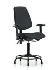 Rutledge Vinyl Chair - Medium Bench Height with Round Tube Base, Medium Back, Adjustable Arms, & Stationary Glides in Black Trailblazer Vinyl