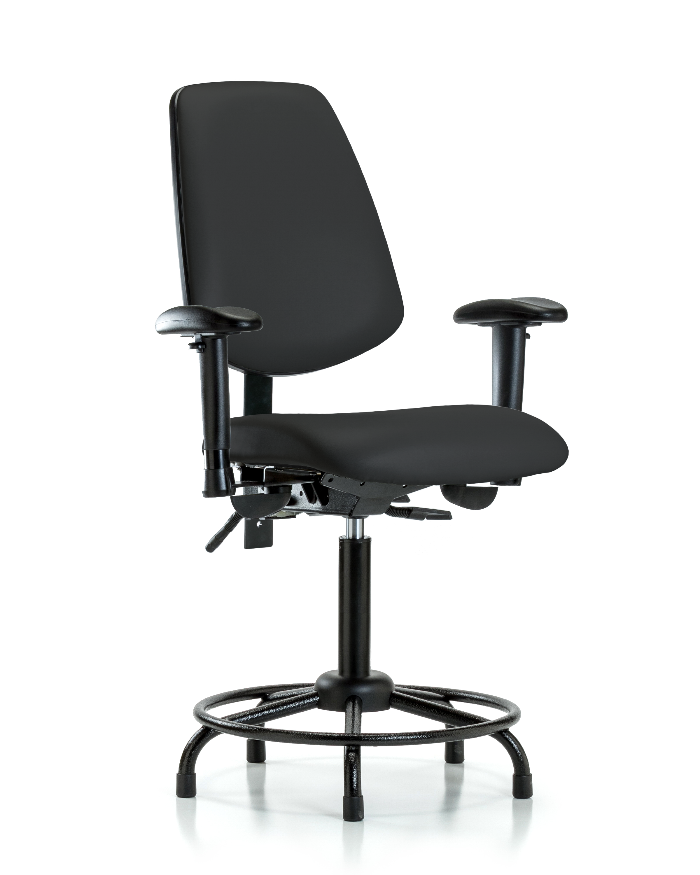 Rutledge Vinyl Chair - Medium Bench Height with Round Tube Base, Medium Back, Adjustable Arms, & Stationary Glides in Black Trailblazer Vinyl