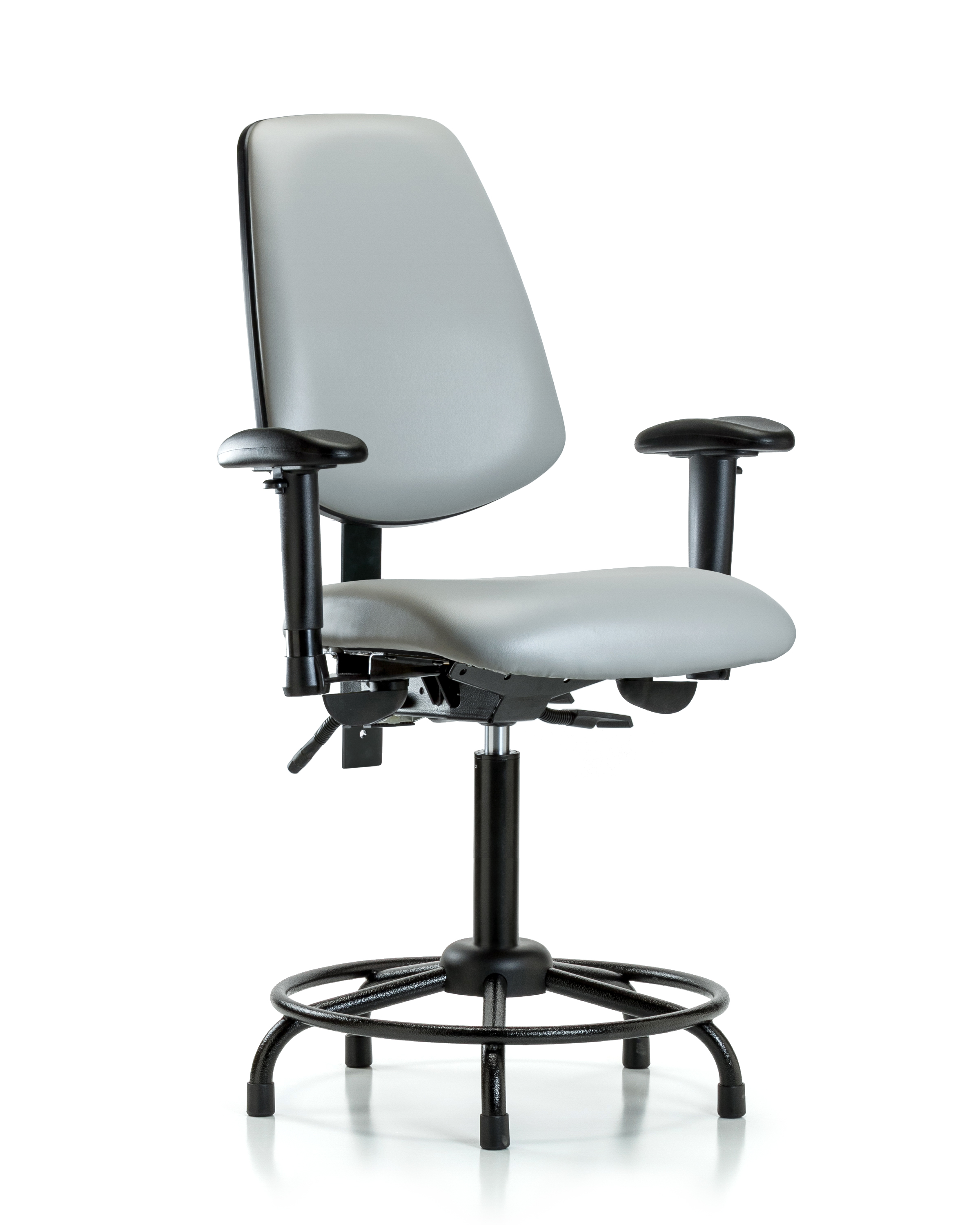 Rutledge Vinyl Chair - Medium Bench Height with Round Tube Base, Medium Back, Adjustable Arms, & Stationary Glides in Dove Trailblazer Vinyl
