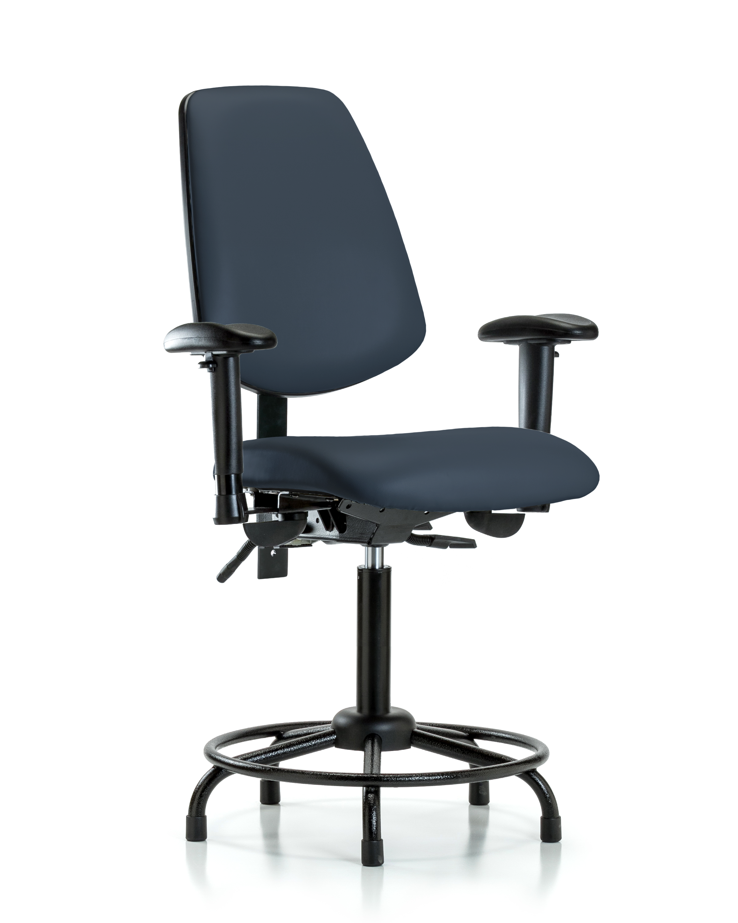 Rutledge Vinyl Chair - Medium Bench Height with Round Tube Base, Medium Back, Adjustable Arms, & Stationary Glides in Imperial Blue Trailblazer Vinyl