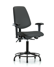 Rutledge Vinyl Chair - Medium Bench Height with Round Tube Base, Medium Back, Adjustable Arms, & Stationary Glides in Charcoal Trailblazer Vinyl