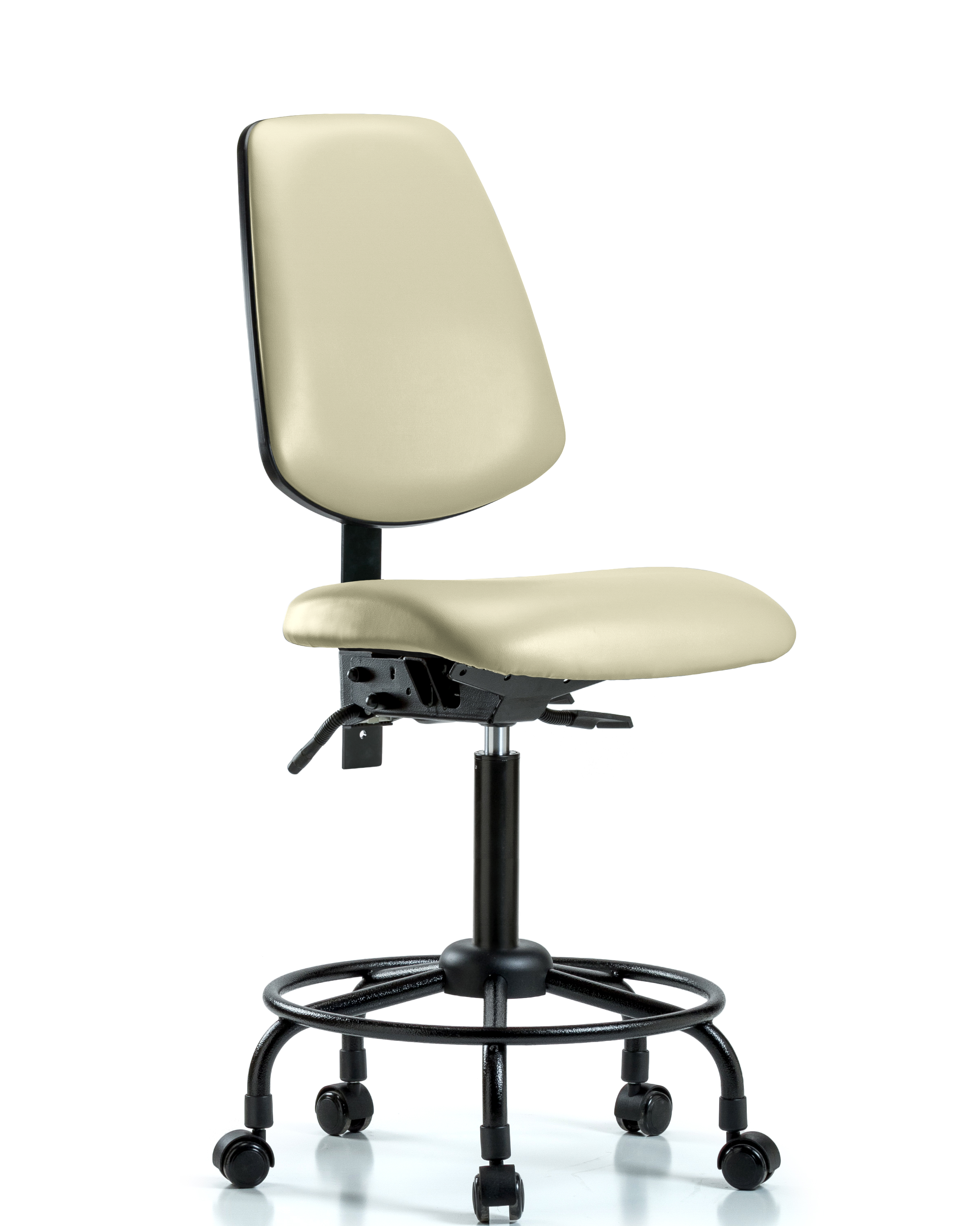 Rutledge Vinyl Chair - Medium Bench Height with Round Tube Base, Medium Back, Seat Tilt, & Casters in Adobe White Trailblazer Vinyl
