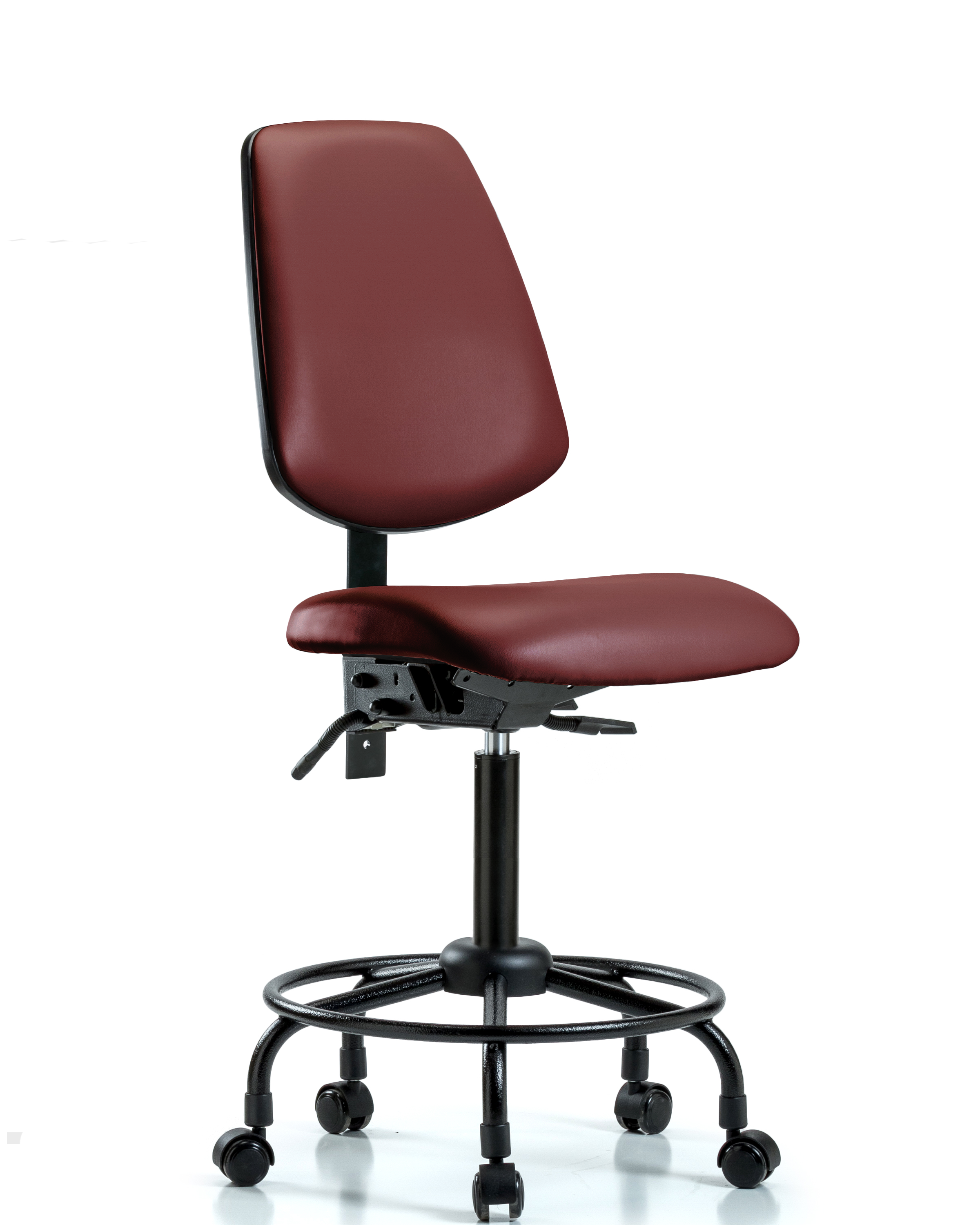 Rutledge Vinyl Chair - Medium Bench Height with Round Tube Base, Medium Back, Seat Tilt, & Casters in Borscht Supernova Vinyl