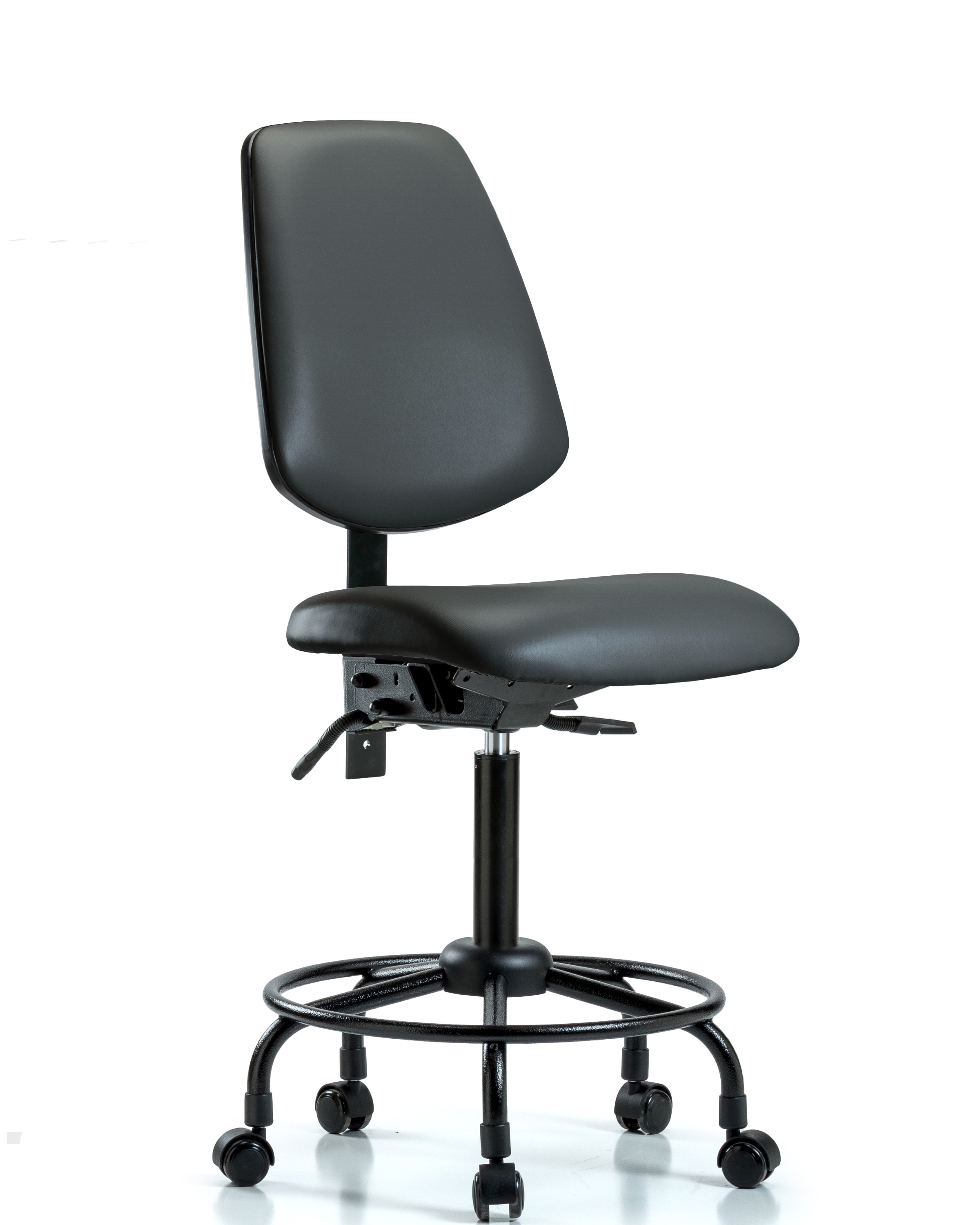 Rutledge Vinyl Chair - Medium Bench Height with Round Tube Base, Medium Back, Seat Tilt, & Casters in Carbon Supernova Vinyl