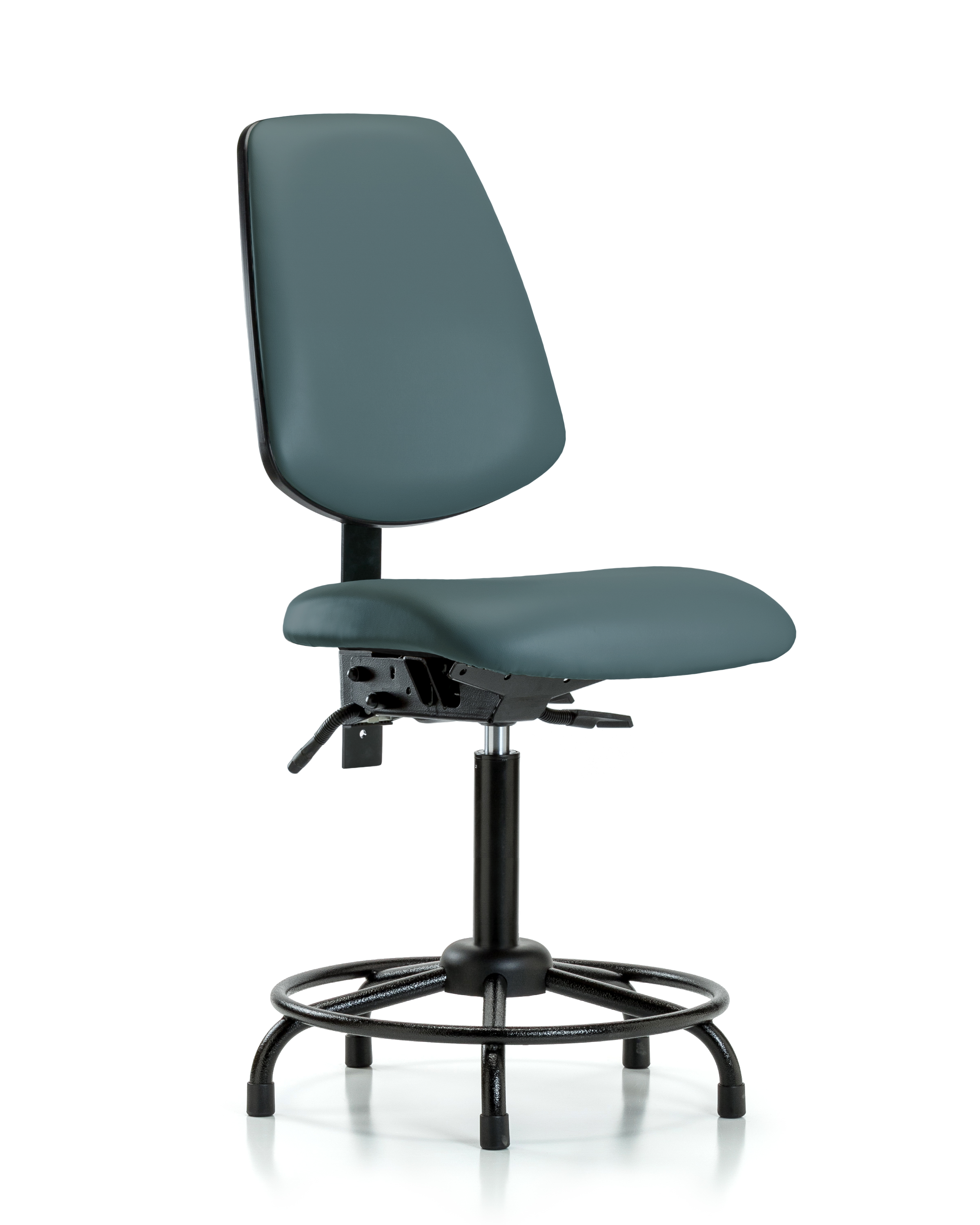 Rutledge Vinyl Chair - Medium Bench Height with Round Tube Base, Medium Back, Seat Tilt, & Stationary Glides in Colonial Blue Trailblazer Vinyl