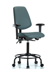 Rutledge Vinyl Chair - Medium Bench Height with Round Tube Base, Medium Back, Seat Tilt, Adjustable Arms, & Casters in Colonial Blue Trailblazer Vinyl