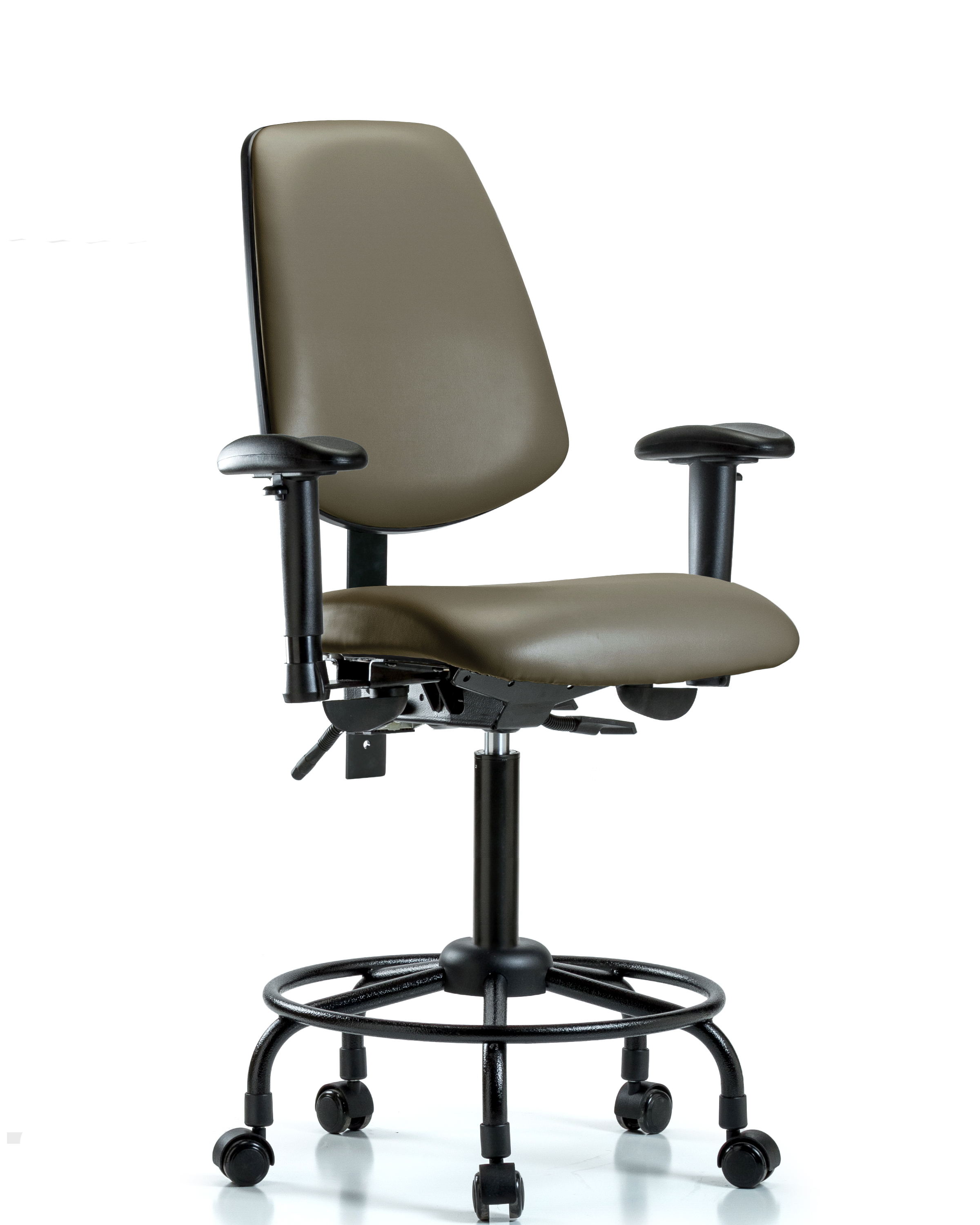 Rutledge Vinyl Chair - Medium Bench Height with Round Tube Base, Medium Back, Seat Tilt, Adjustable Arms, & Casters in Taupe Supernova Vinyl
