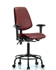 Rutledge Vinyl Chair - Medium Bench Height with Round Tube Base, Medium Back, Seat Tilt, Adjustable Arms, & Casters in Borscht Supernova Vinyl
