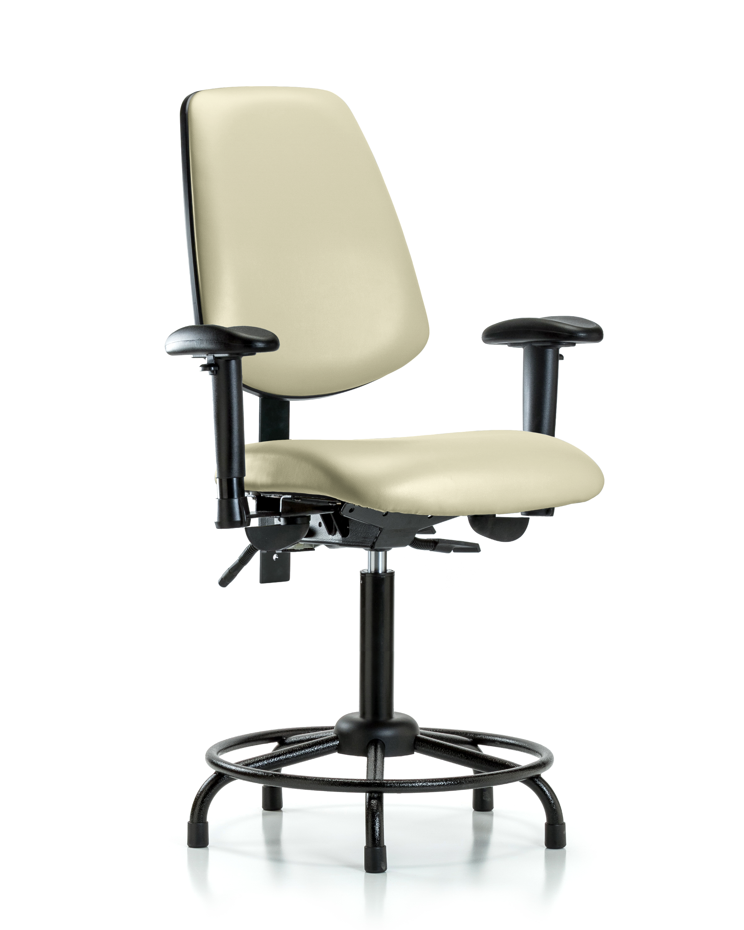 Rutledge Vinyl Chair - Medium Bench Height with Round Tube Base, Medium Back, Seat Tilt, Adjustable Arms, & Stationary Glides in Adobe White Trailblazer Vinyl