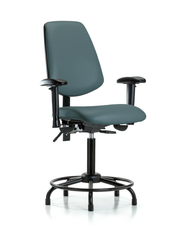 Rutledge Vinyl Chair - Medium Bench Height with Round Tube Base, Medium Back, Seat Tilt, Adjustable Arms, & Stationary Glides in Colonial Blue Trailblazer Vinyl
