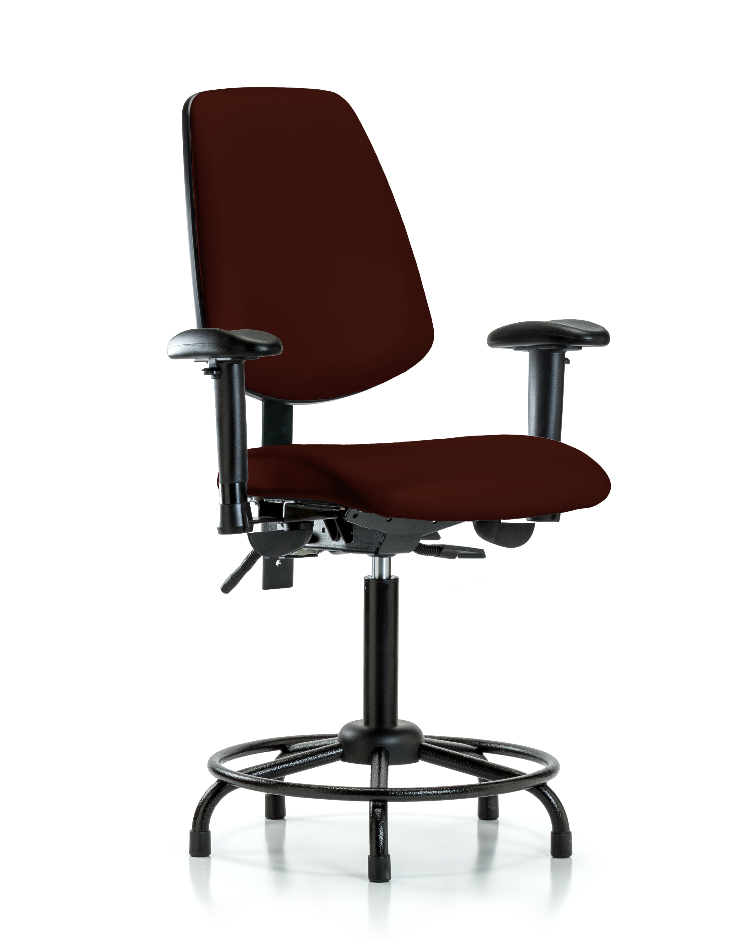 Rutledge Vinyl Chair - Medium Bench Height with Round Tube Base, Medium Back, Seat Tilt, Adjustable Arms, & Stationary Glides in Burgundy Trailblazer Vinyl