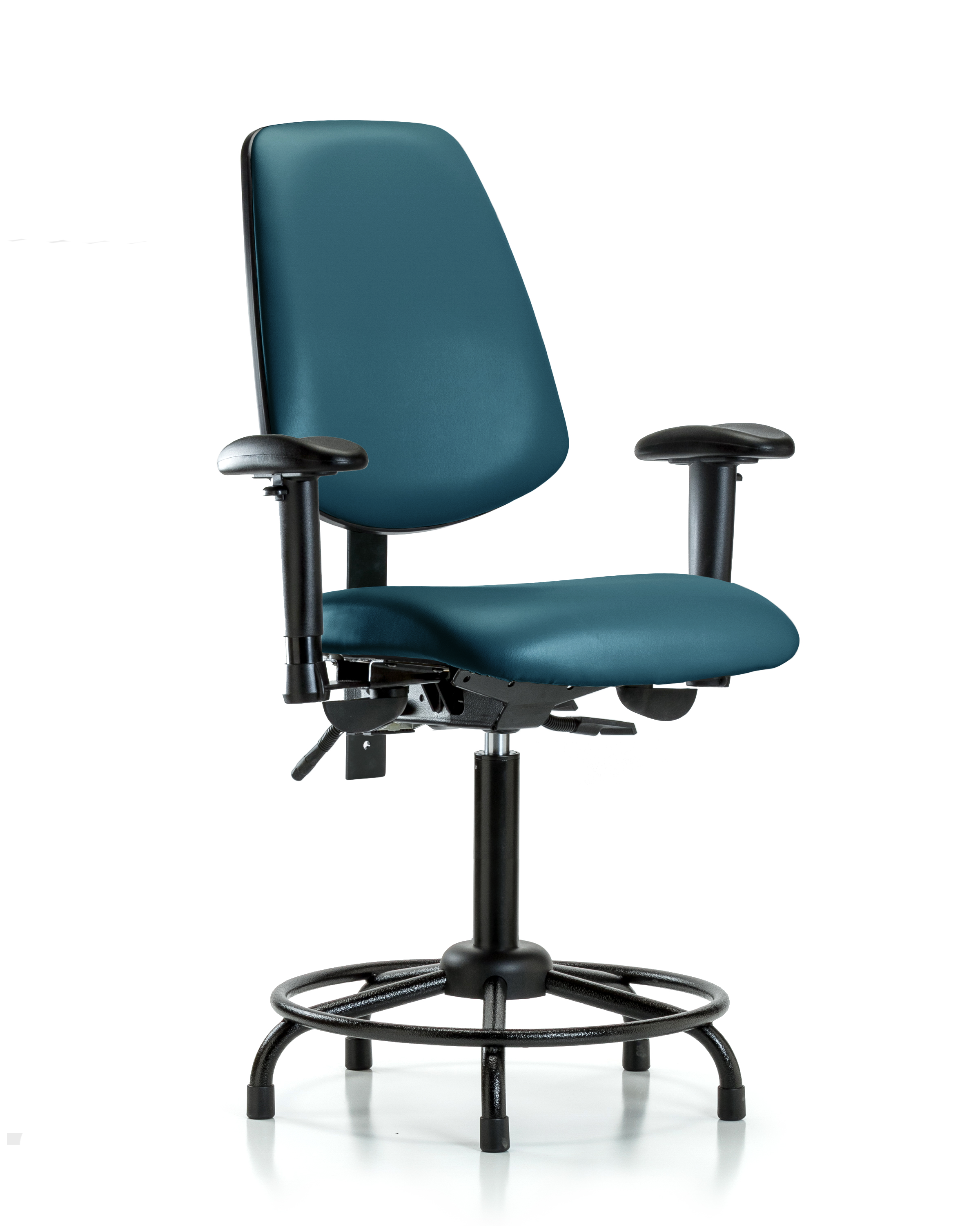 Rutledge Vinyl Chair - Medium Bench Height with Round Tube Base, Medium Back, Seat Tilt, Adjustable Arms, & Stationary Glides in Marine Blue Supernova Vinyl