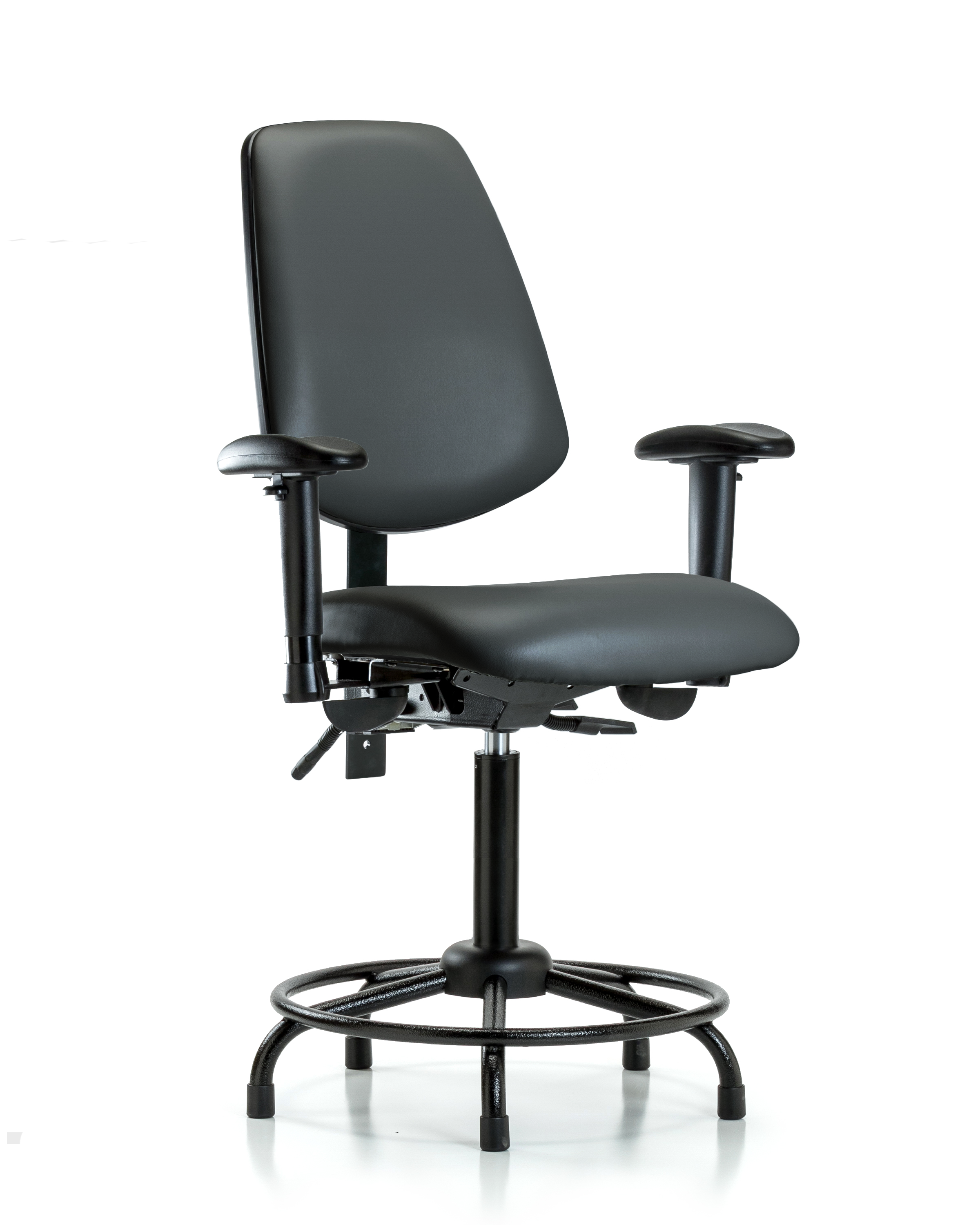 Rutledge Vinyl Chair - Medium Bench Height with Round Tube Base, Medium Back, Seat Tilt, Adjustable Arms, & Stationary Glides in Carbon Supernova Vinyl