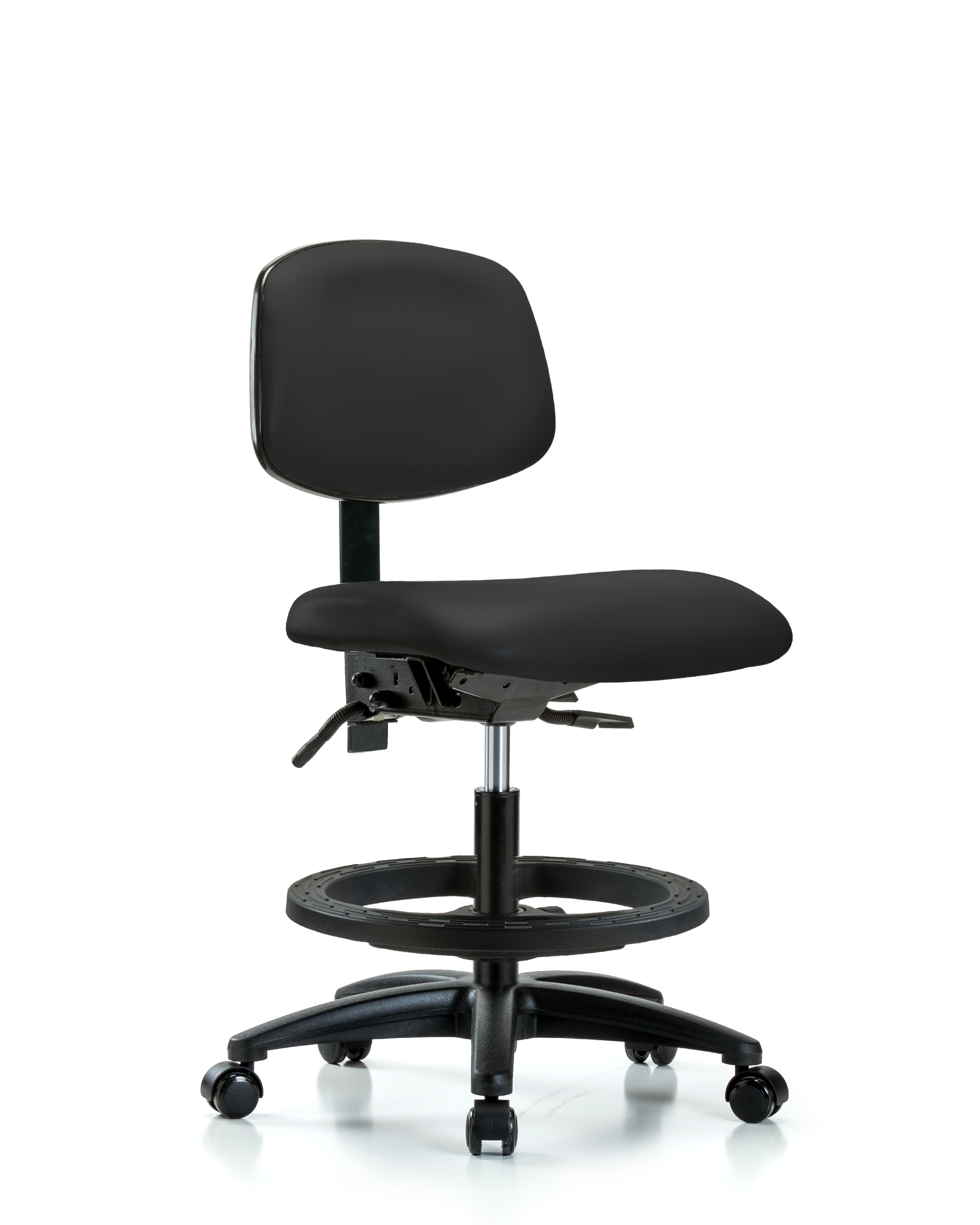 Rutledge Vinyl Chair - Medium Bench Height with Black Foot Ring & Casters in Black Trailblazer Vinyl