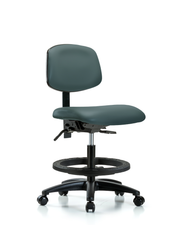 Rutledge Vinyl Chair - Medium Bench Height with Black Foot Ring & Casters in Colonial Blue Trailblazer Vinyl