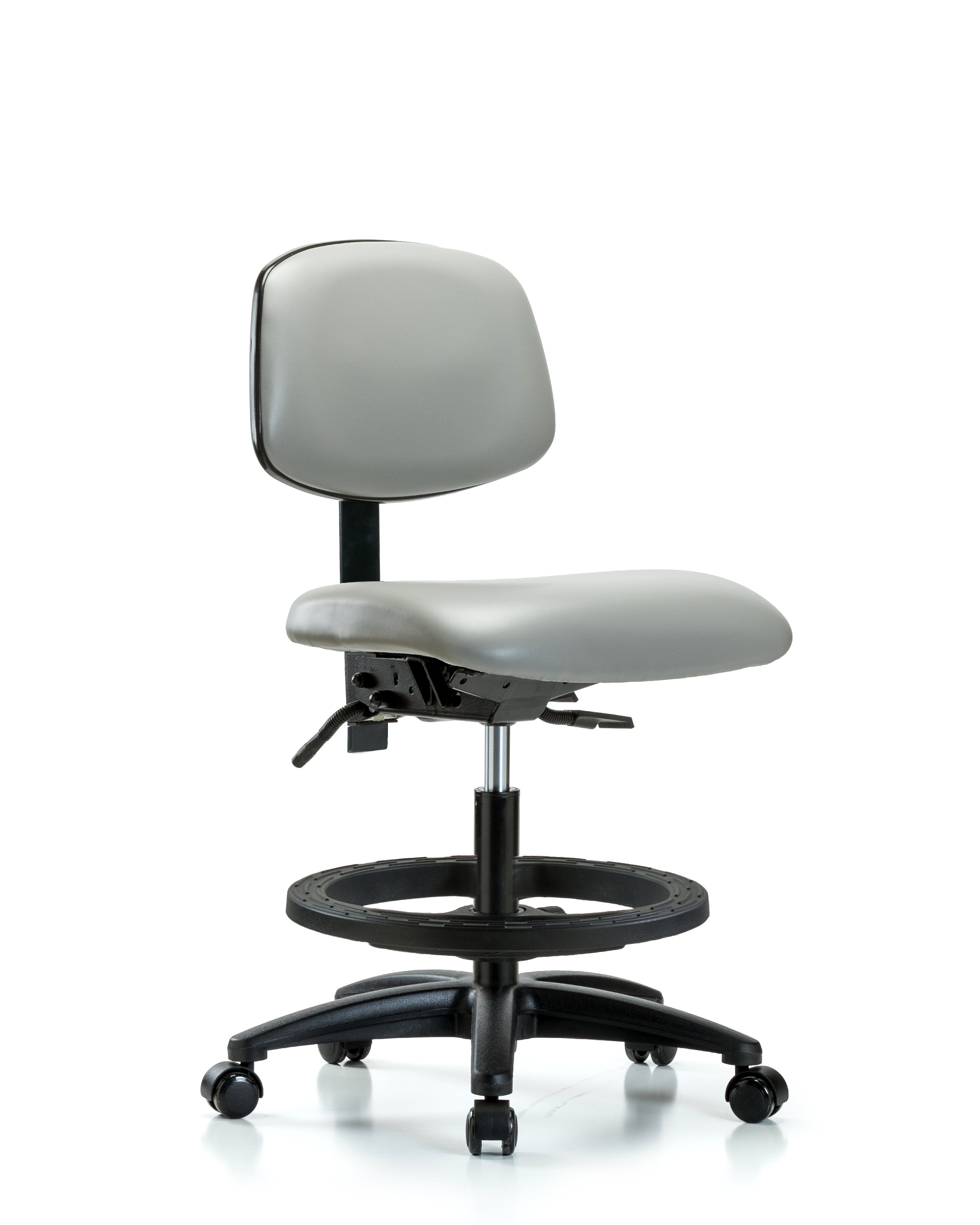 Rutledge Vinyl Chair - Medium Bench Height with Black Foot Ring & Casters in Dove Trailblazer Vinyl