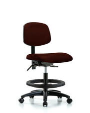Rutledge Vinyl Chair - Medium Bench Height with Black Foot Ring & Casters in Burgundy Trailblazer Vinyl