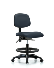 Rutledge Vinyl Chair - Medium Bench Height with Black Foot Ring & Casters in Imperial Blue Trailblazer Vinyl