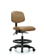 Rutledge Vinyl Chair - Medium Bench Height with Black Foot Ring & Casters in Taupe Trailblazer Vinyl