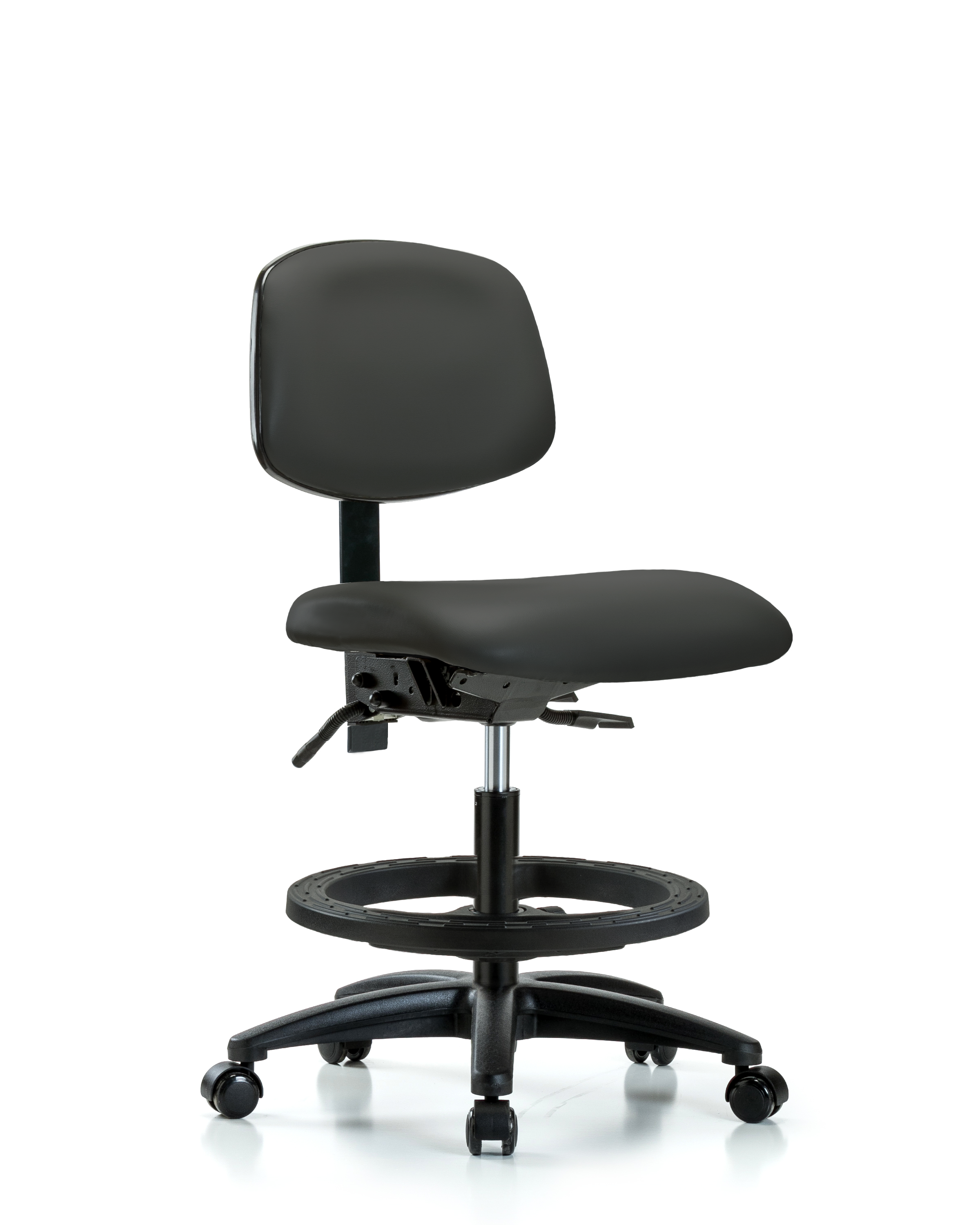 Rutledge Vinyl Chair - Medium Bench Height with Black Foot Ring & Casters in Charcoal Trailblazer Vinyl