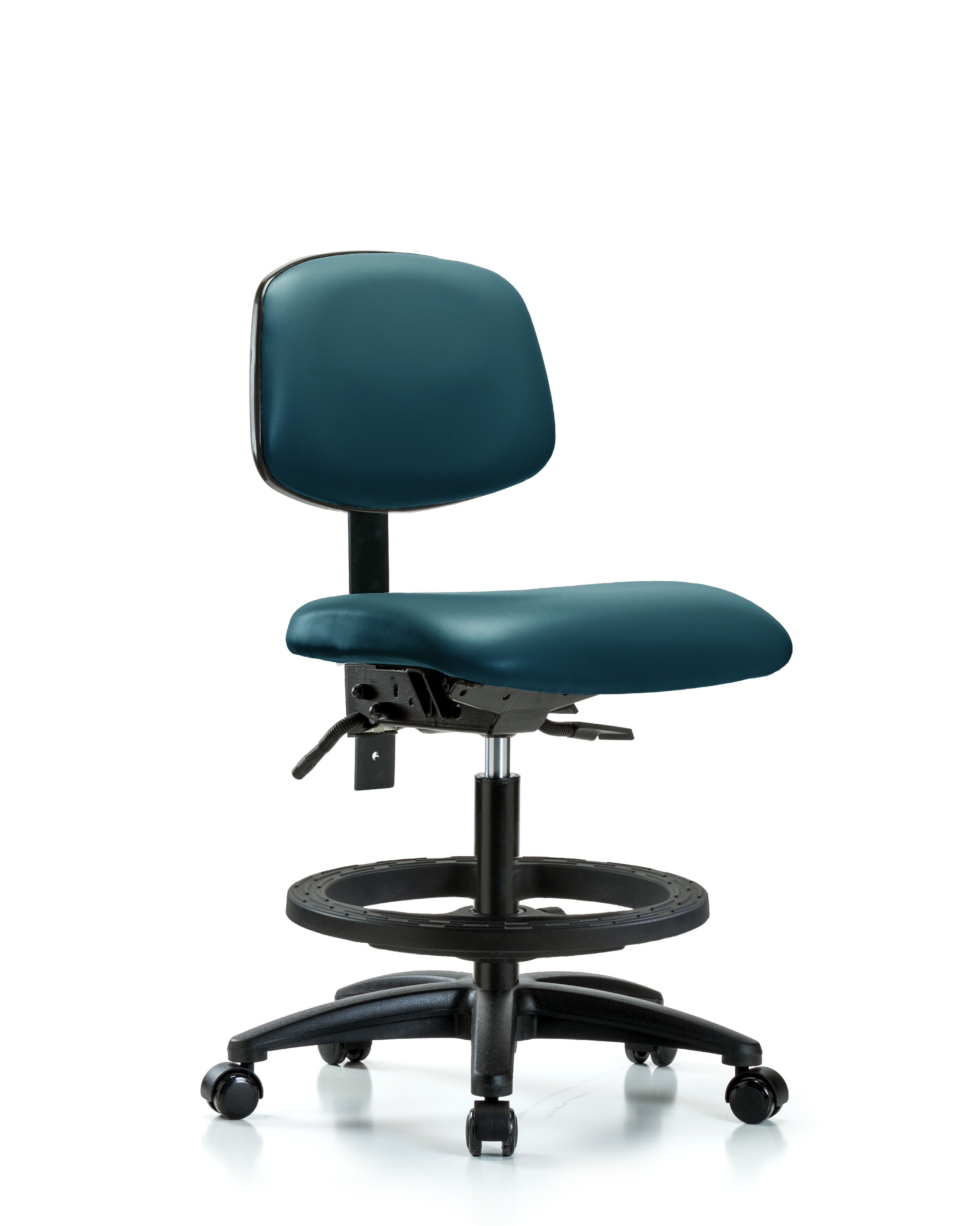 Rutledge Vinyl Chair - Medium Bench Height with Black Foot Ring & Casters in Marine Blue Supernova Vinyl