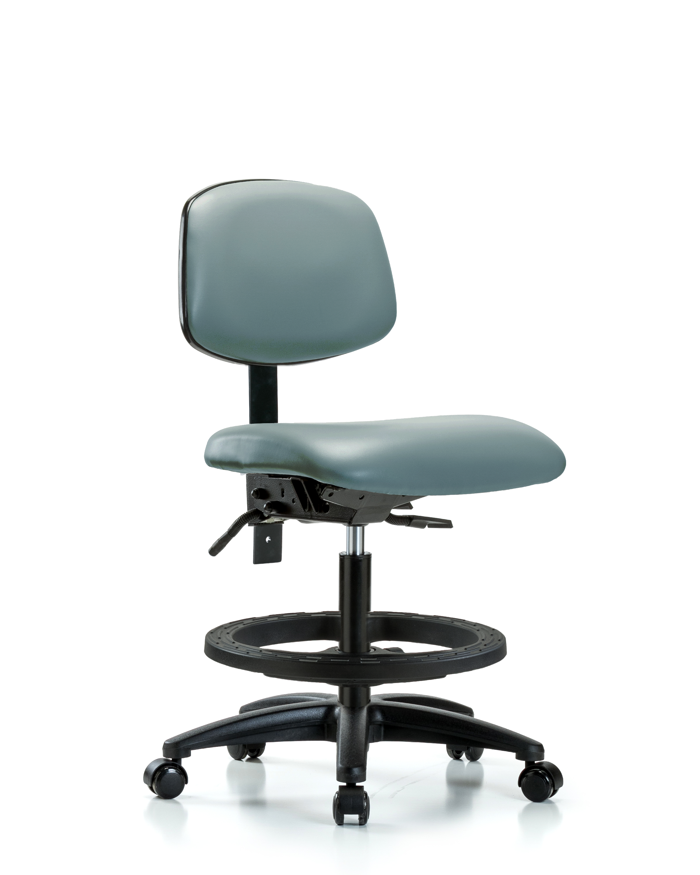 Rutledge Vinyl Chair - Medium Bench Height with Black Foot Ring & Casters in Storm Supernova Vinyl