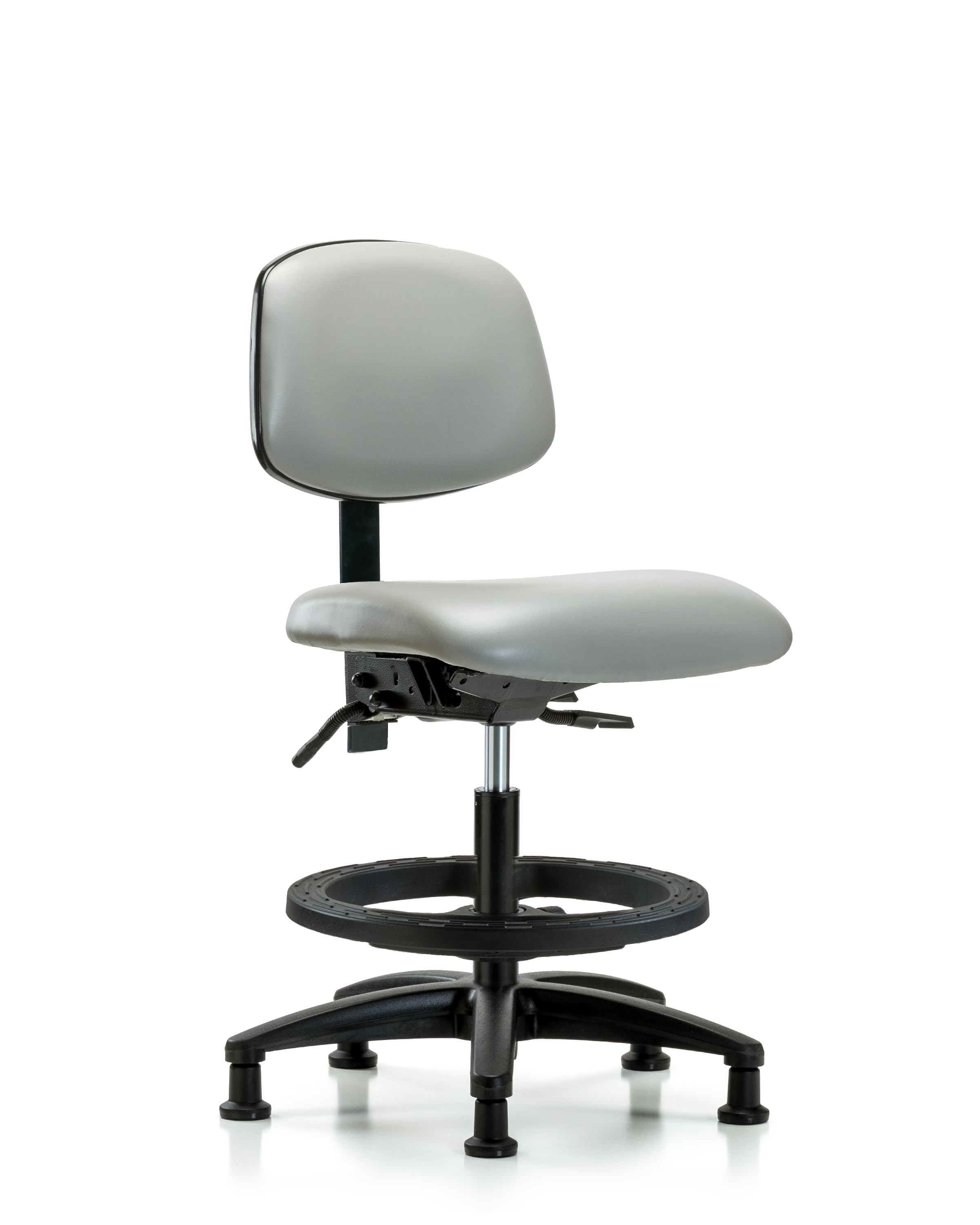 Rutledge Vinyl Chair - Medium Bench Height with Black Foot Ring & Stationary Glides in Dove Trailblazer Vinyl