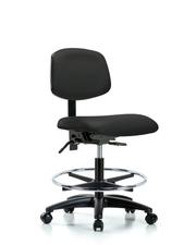 Rutledge Vinyl Chair - Medium Bench Height with Chrome Foot Ring & Casters in Black Trailblazer Vinyl