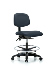 Rutledge Vinyl Chair - Medium Bench Height with Chrome Foot Ring & Casters in Imperial Blue Trailblazer Vinyl