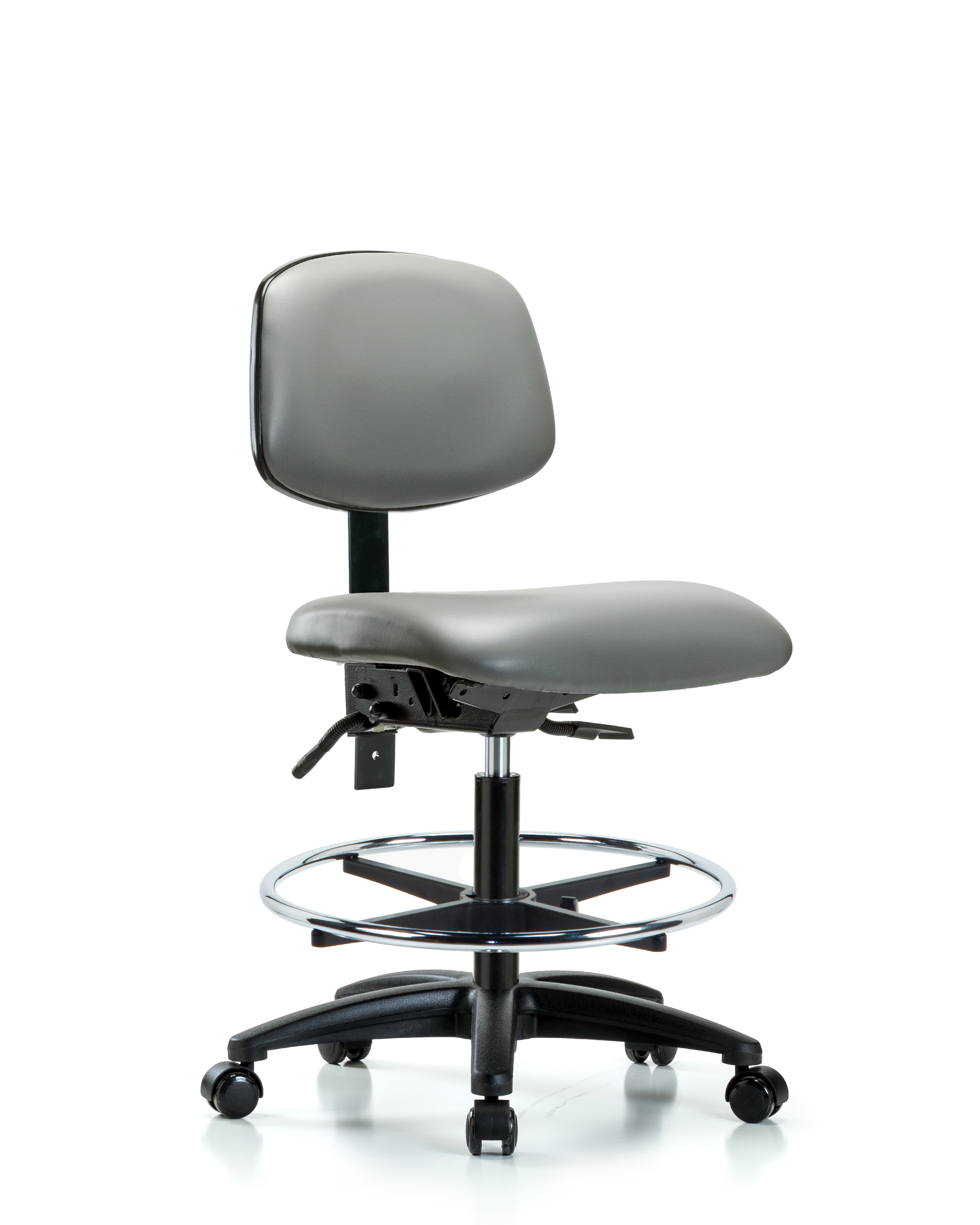 Rutledge Vinyl Chair - Medium Bench Height with Chrome Foot Ring & Casters in Sterling Supernova Vinyl