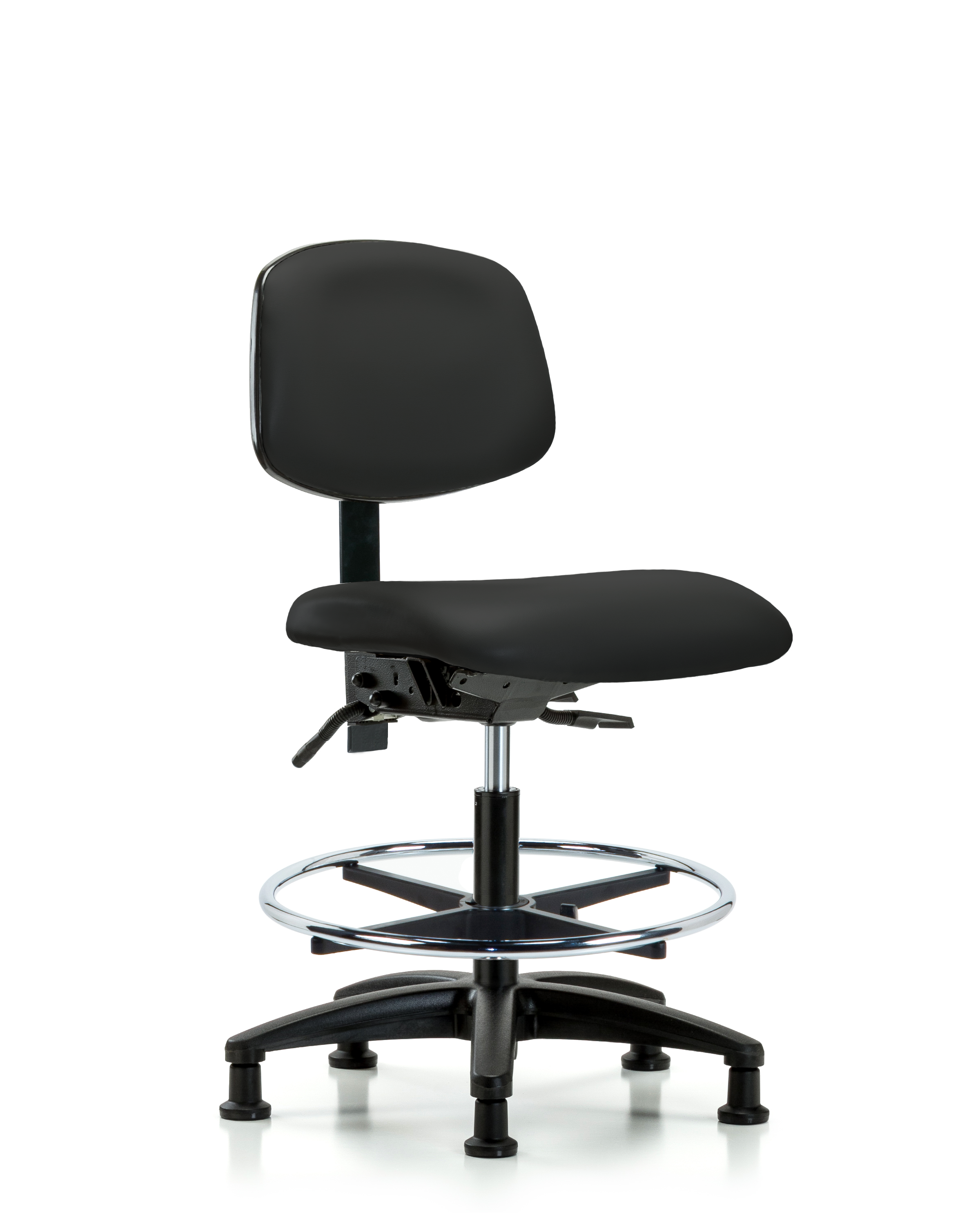 Rutledge Vinyl Chair - Medium Bench Height with Chrome Foot Ring & Stationary Glides in Black Trailblazer Vinyl