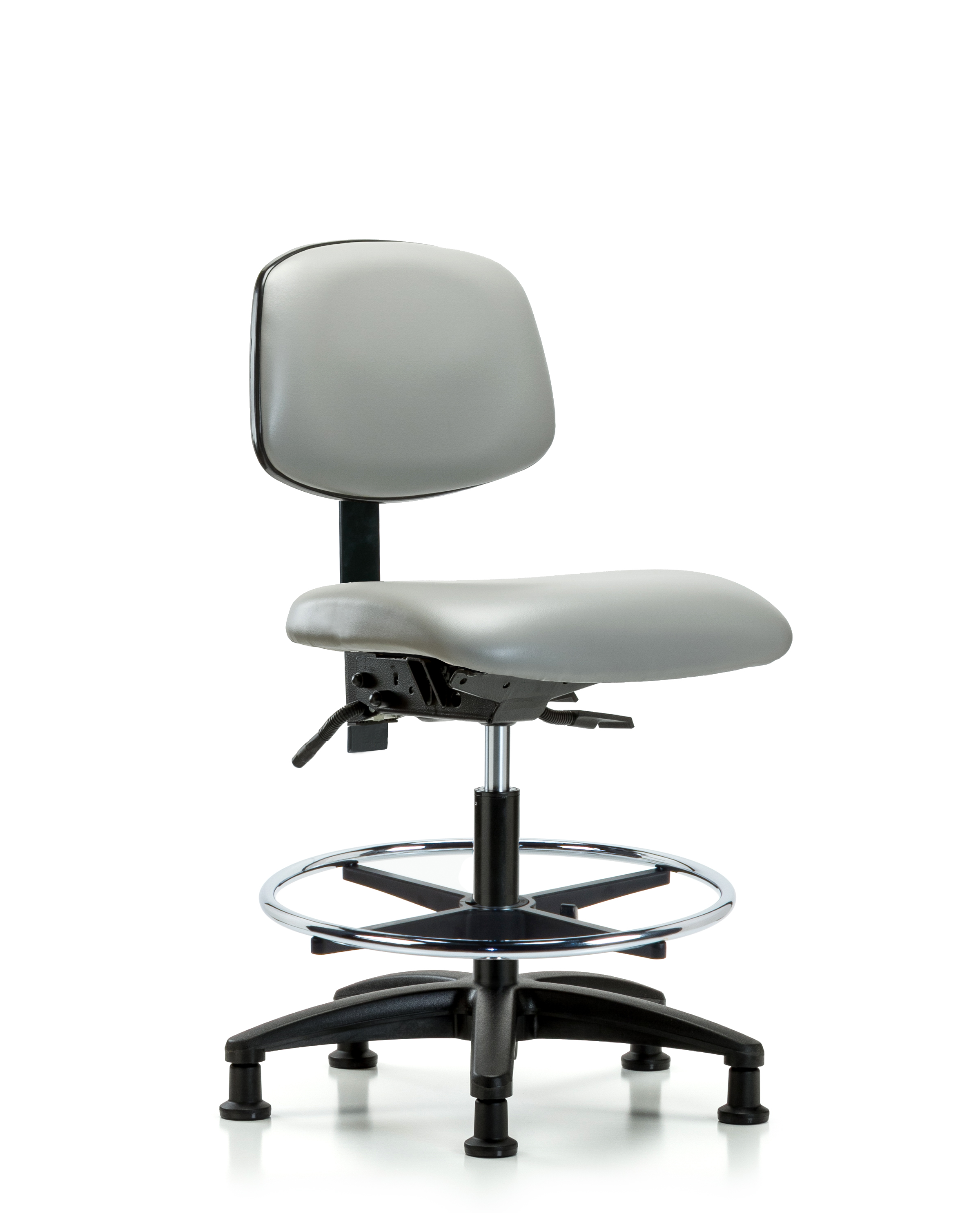 Rutledge Vinyl Chair - Medium Bench Height with Chrome Foot Ring & Stationary Glides in Dove Trailblazer Vinyl