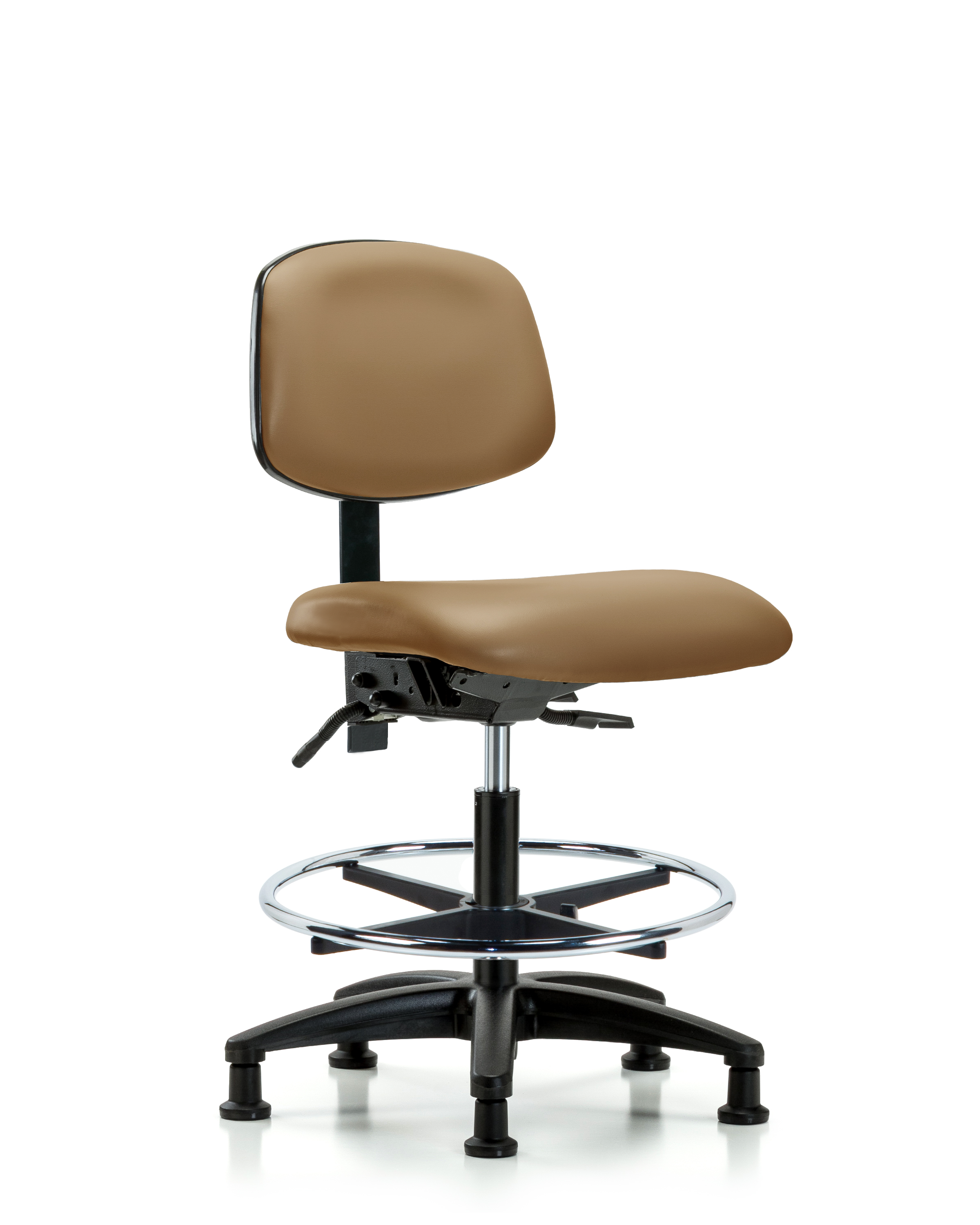 Rutledge Vinyl Chair - Medium Bench Height with Chrome Foot Ring & Stationary Glides in Taupe Trailblazer Vinyl