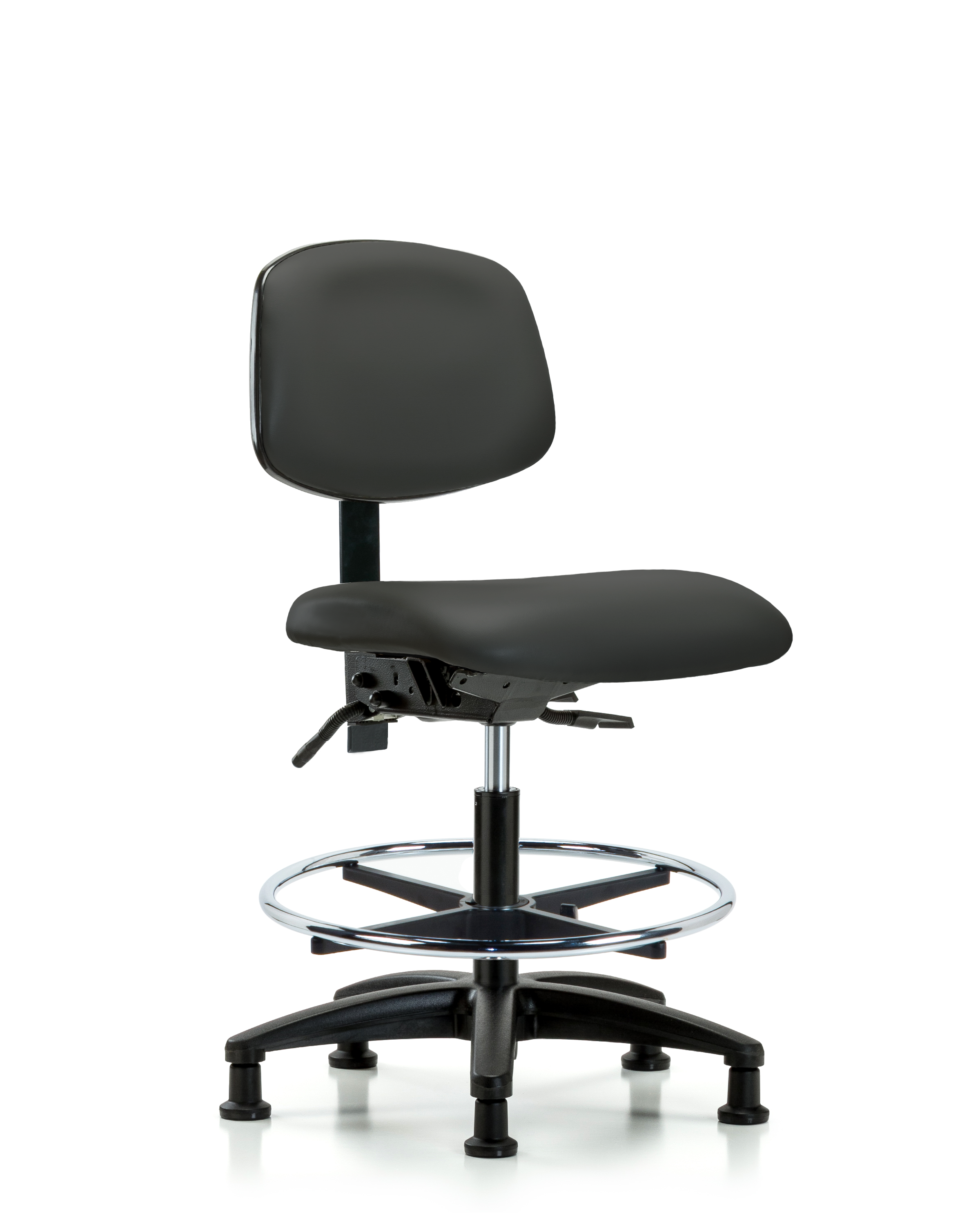 Rutledge Vinyl Chair - Medium Bench Height with Chrome Foot Ring & Stationary Glides in Charcoal Trailblazer Vinyl
